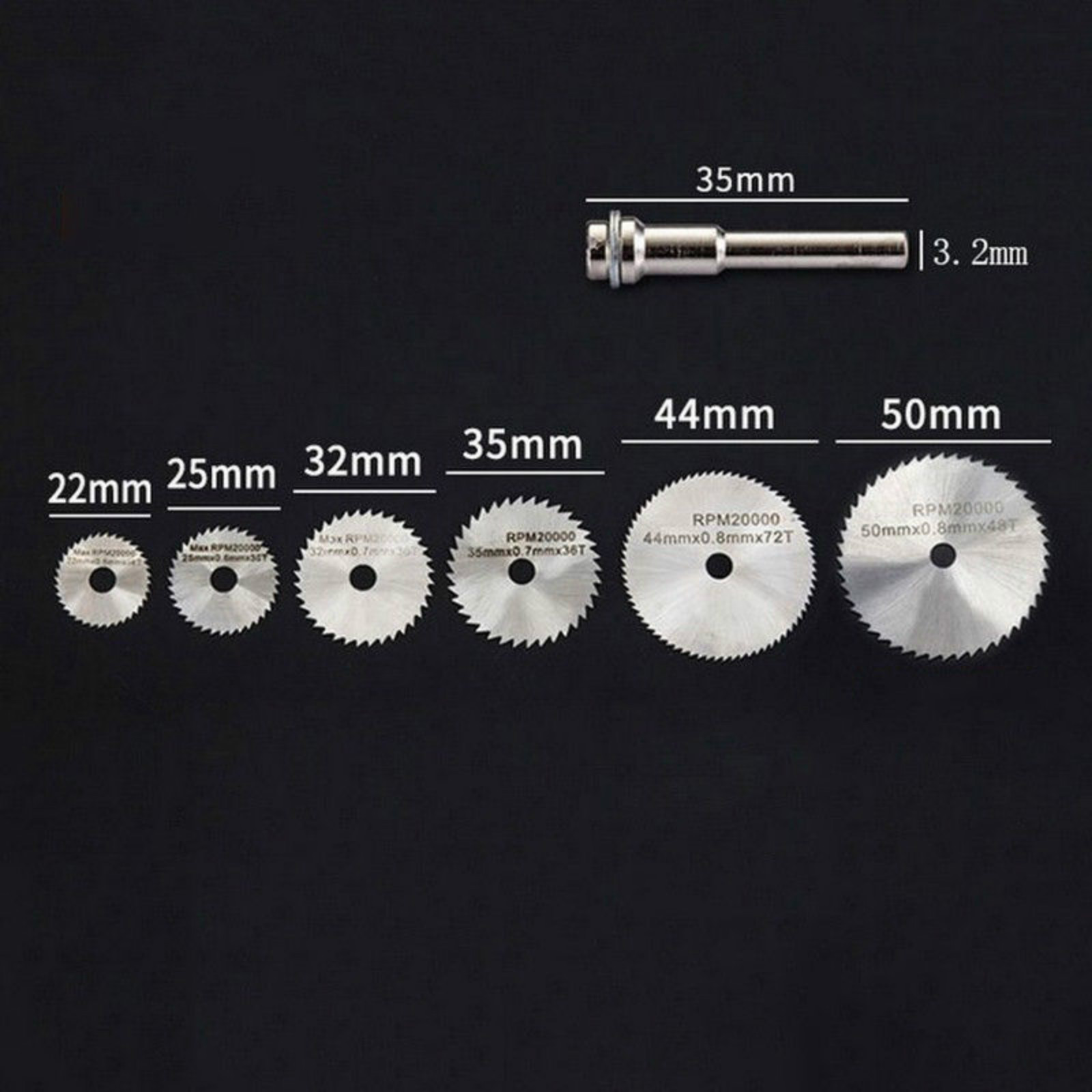 7PCS Cutting Wheel Discs Mandrel HSS Rotary Circular Saw Blades Tool Cutoff Wood