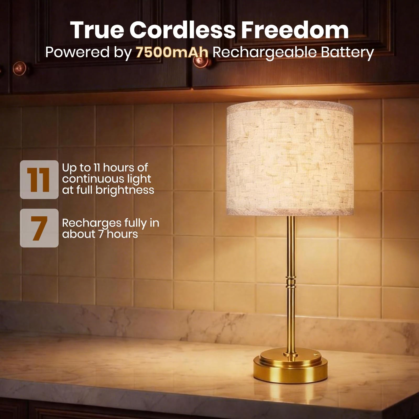 AWOKE 17.7-Inch Tall Cordless Table Lamp, 7500mAh Long-Lasting Battery Operat…