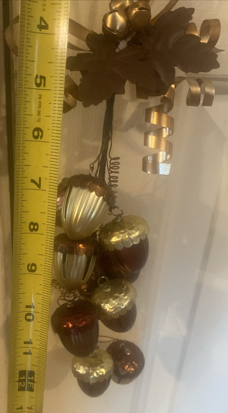 Acorn Jingle Bell Cluster Shiny Metal Door or Wall Hanger Fall Holiday Decor
