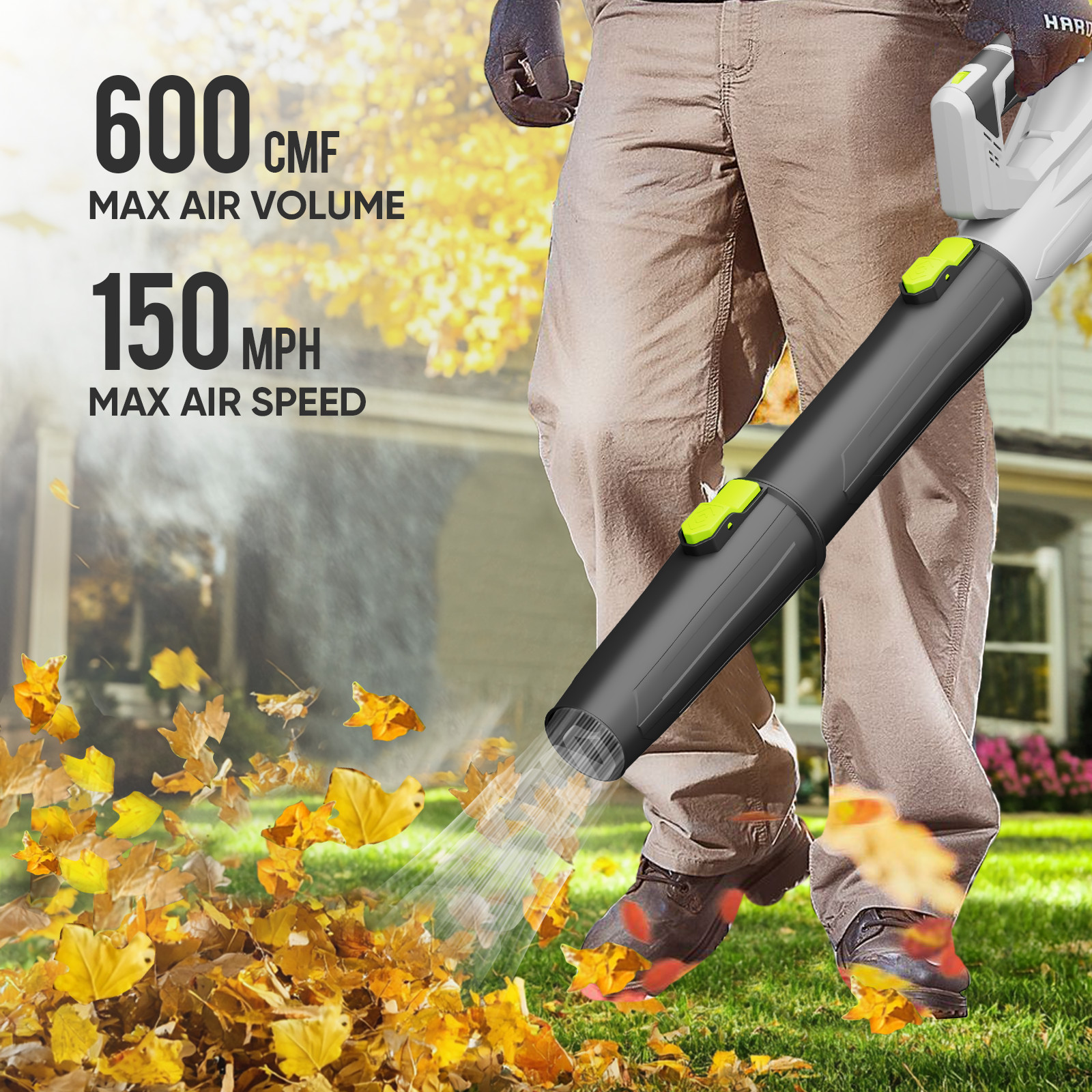 Steelite 20V Cordless Leaf Blower 600 CFM/150 MPH 6-speed with 2×2.0Ah Batteries