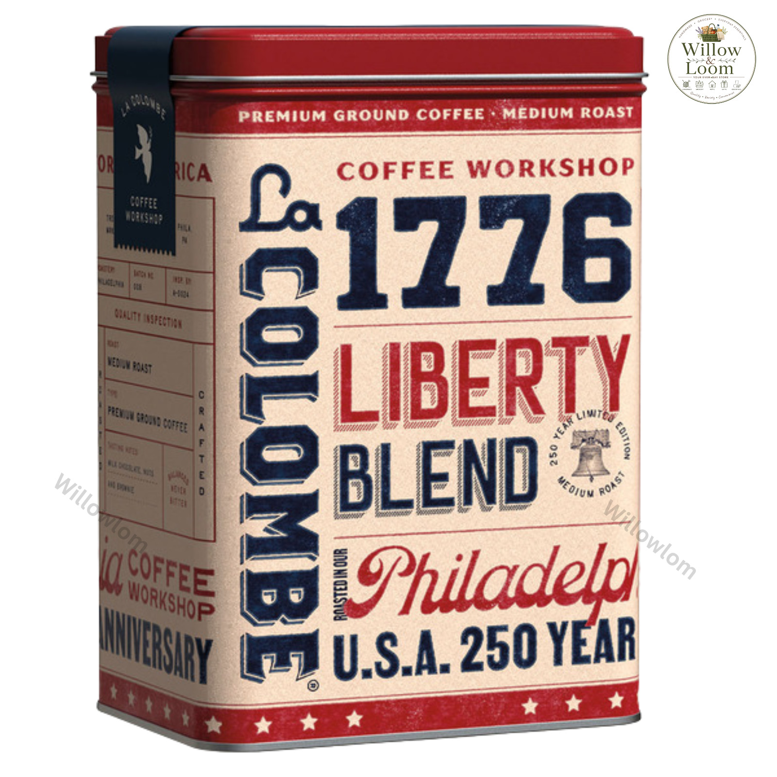 La Colombe 1776 Liberty Blend Medium Roast Ground Coffee Tin 250 Year 12 oz