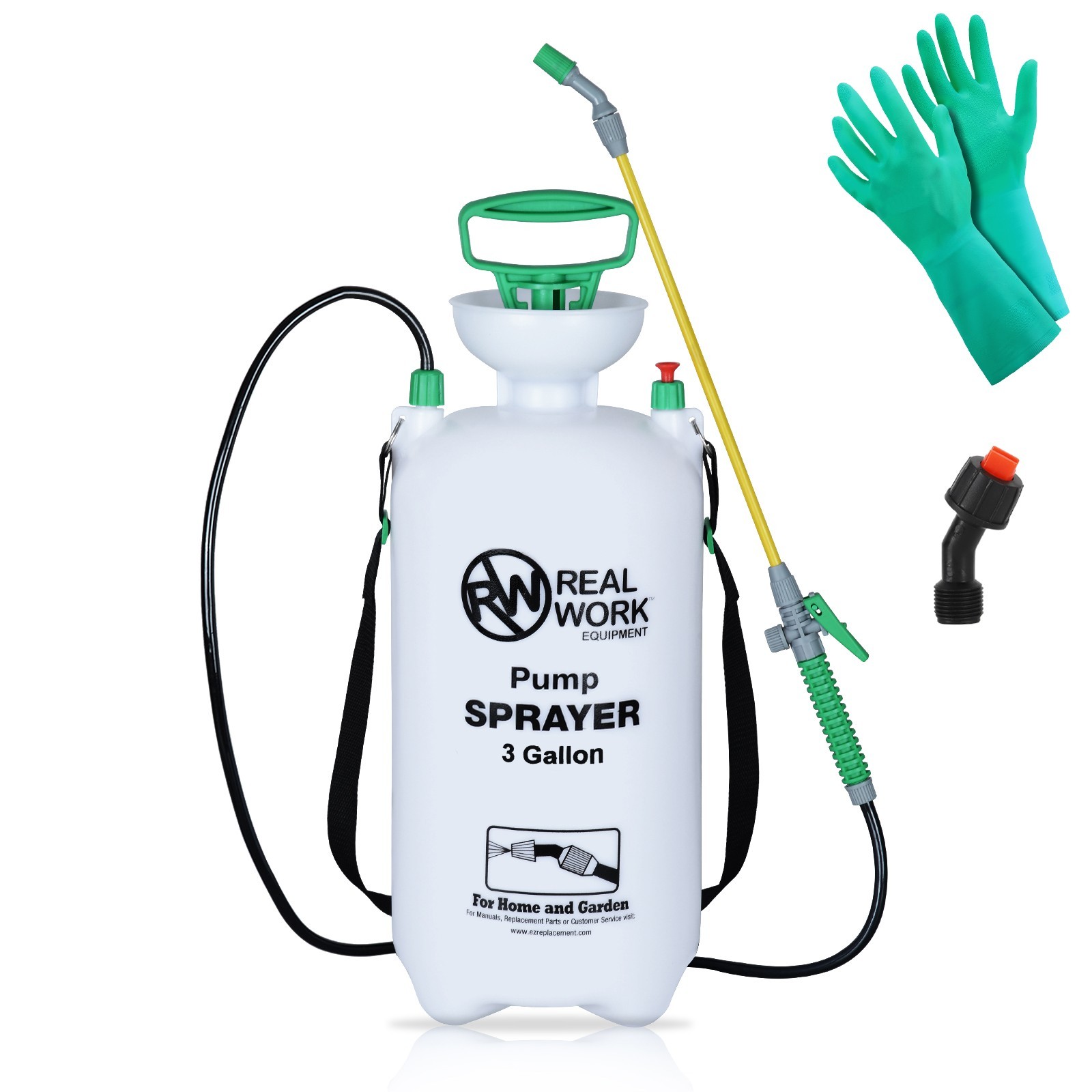 REALWORK 3-Gallon Pump Sprayer with Chemical Risistant Gloves and 2 Nozzles