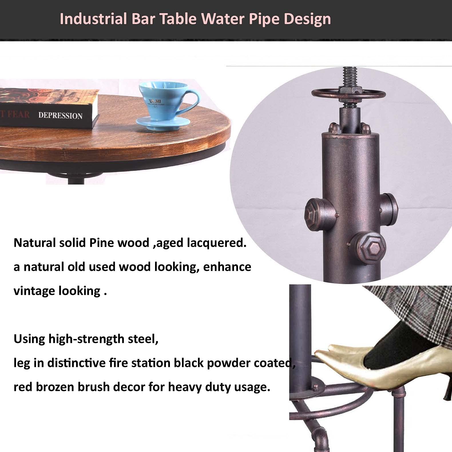 Topower Industrial Bar Table 31.5-41.3″ Adjustable Pub Table Kitchen Dining C…
