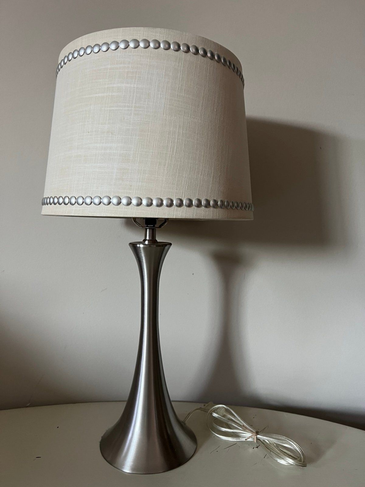 Allen + Roth Silver Slender Base Table Lamp Cream Light Shade w/Silver Studs