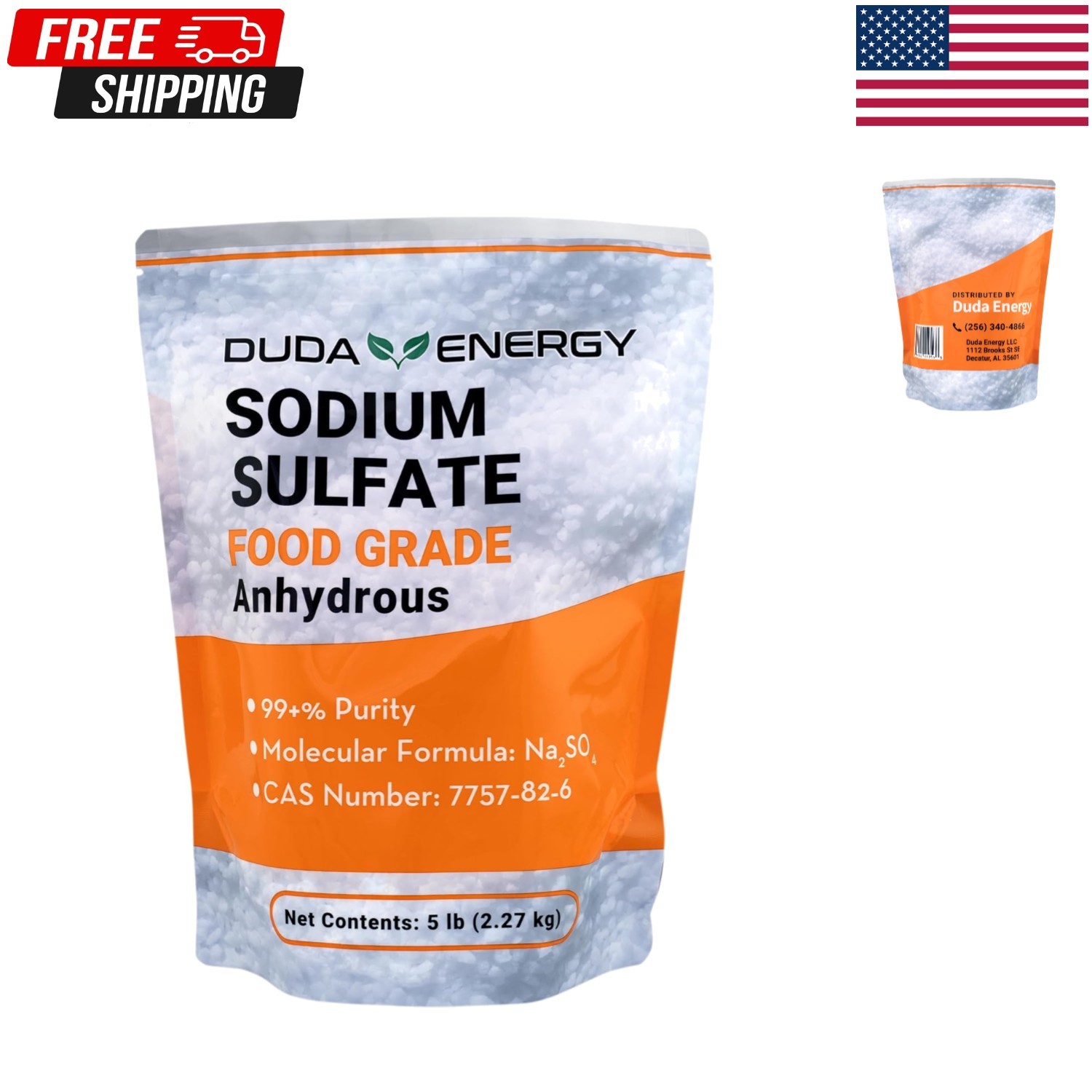 5 lb Natural Sodium Sulfate Food Grade 99+% Granular 5 Bag, White