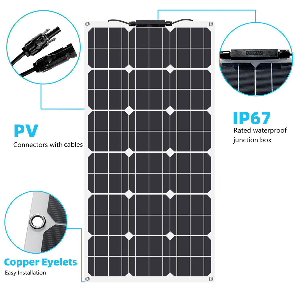 300W Watt Flexible Solar Panel Portable Mono RV Camping Battery Charge Boat 12V