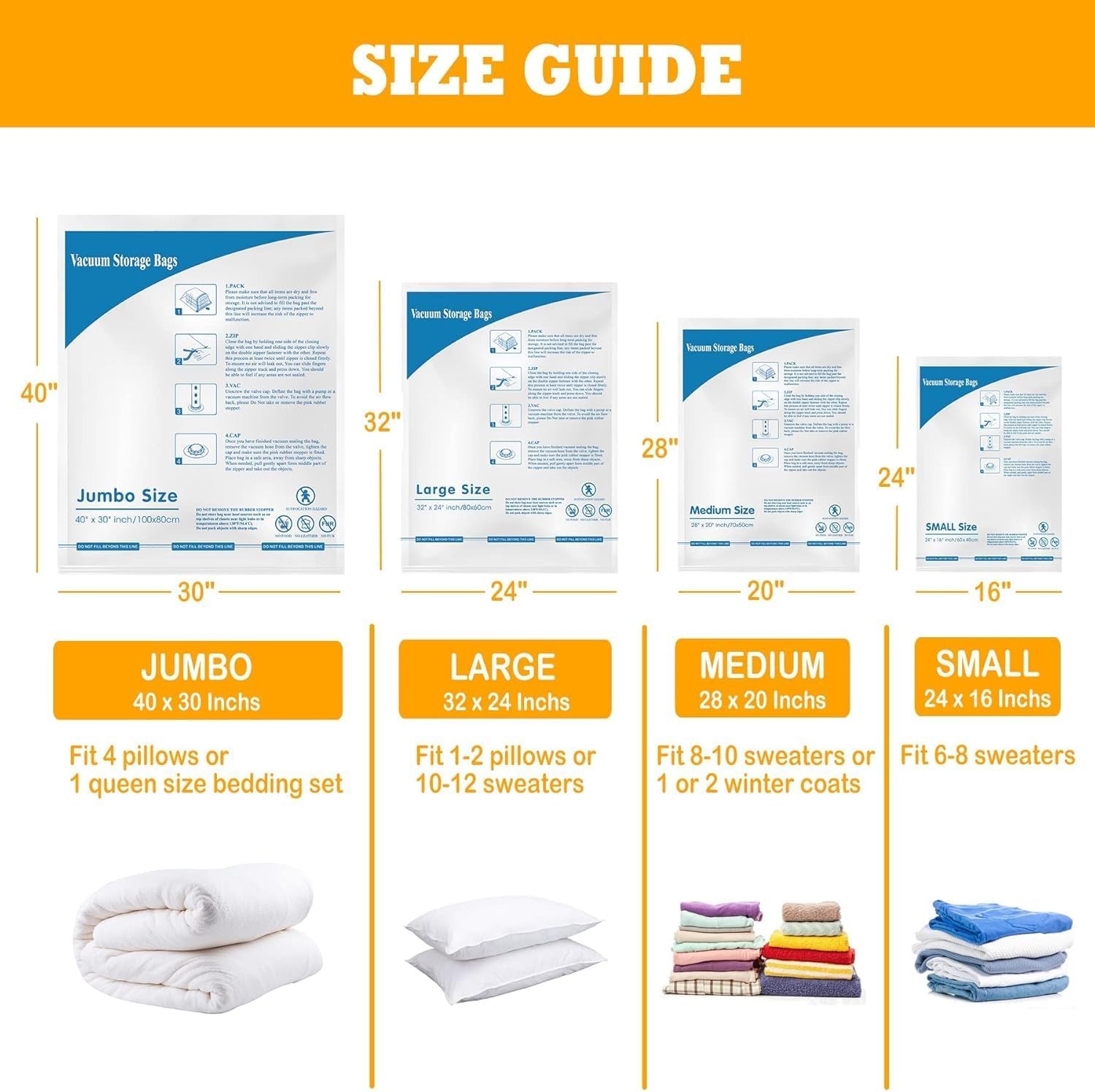 Vacuum Storage Bags Space Saver Seal for Clothing Comforters Pillows Bedding