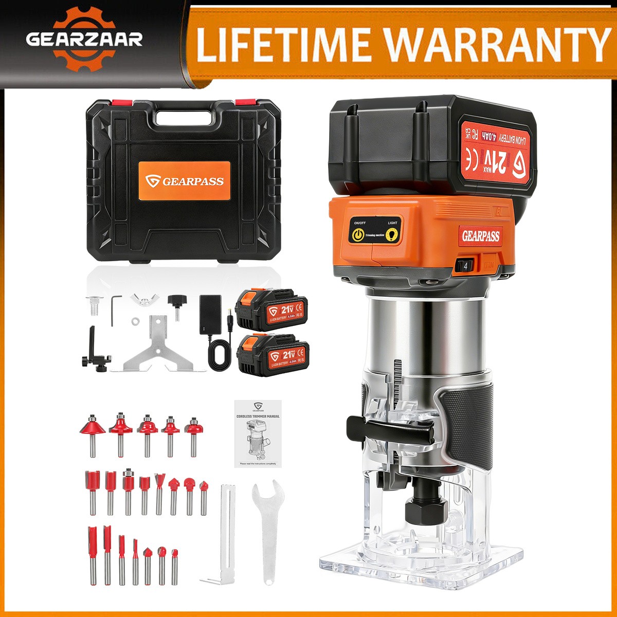 21V Brushless Cordless Wood Router Kit 30000RPM with 20 Bits & Dual Batteries