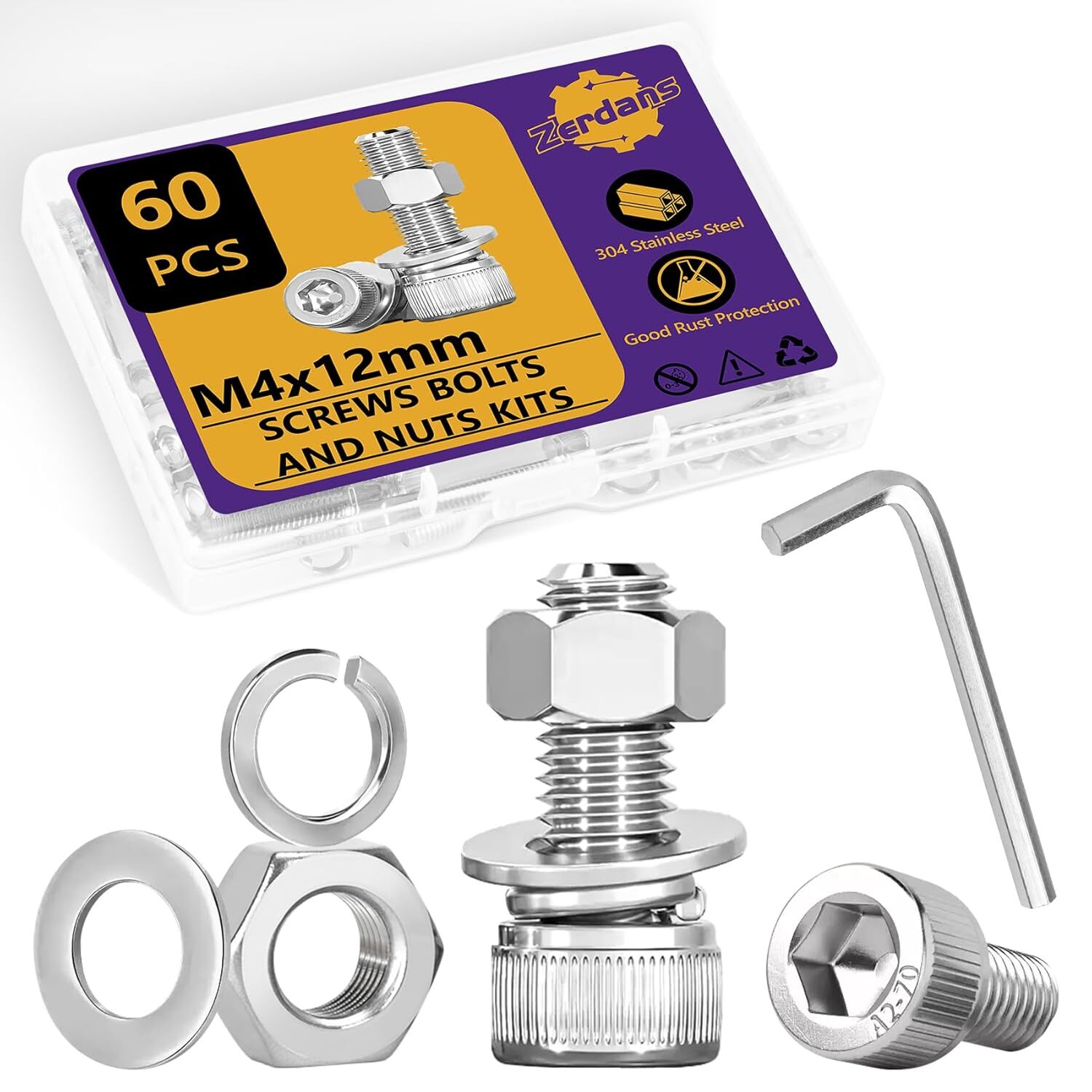 Hex Socket Head Cap Screws Bolts & Nuts Assortment Kit with Lock & Flat Washers