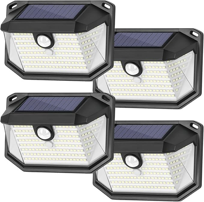 Solar Wall Lights Outdoor 4 Pack 178 LED Motion Sensor Security Waterproof