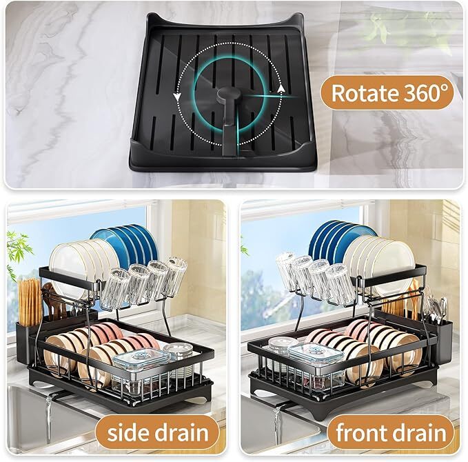 Over Sink Dish Drying Rack 2-Tier Stainless Steel Kitchen Shelf Cutlery Drainer