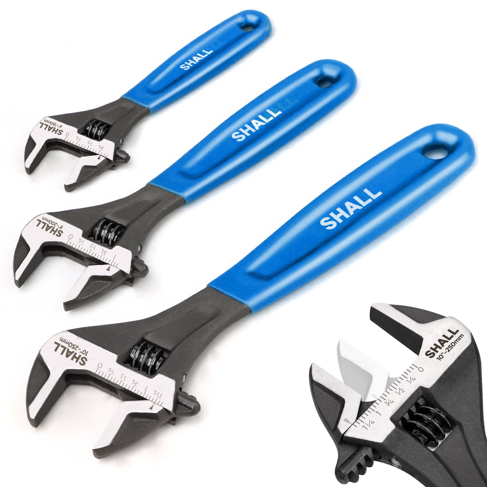 SHALL 3 Pc Adjustable Wrench Set,10/8/6 Inch Cr-V Steel Wrench US