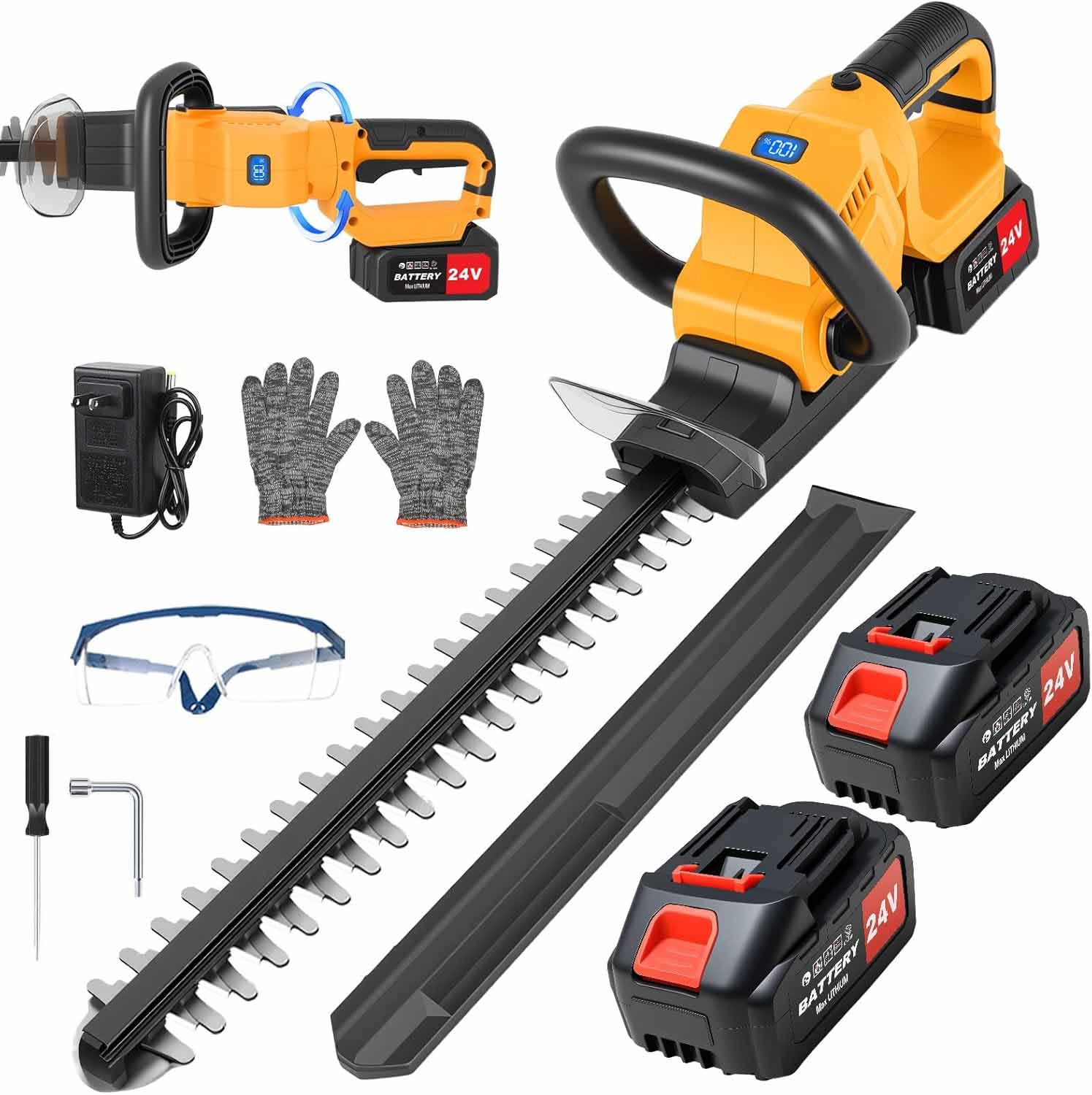 22Inch Cordless Hedge Trimmer Cordless Electric Hedge Trimmer w/2* 24V Battery