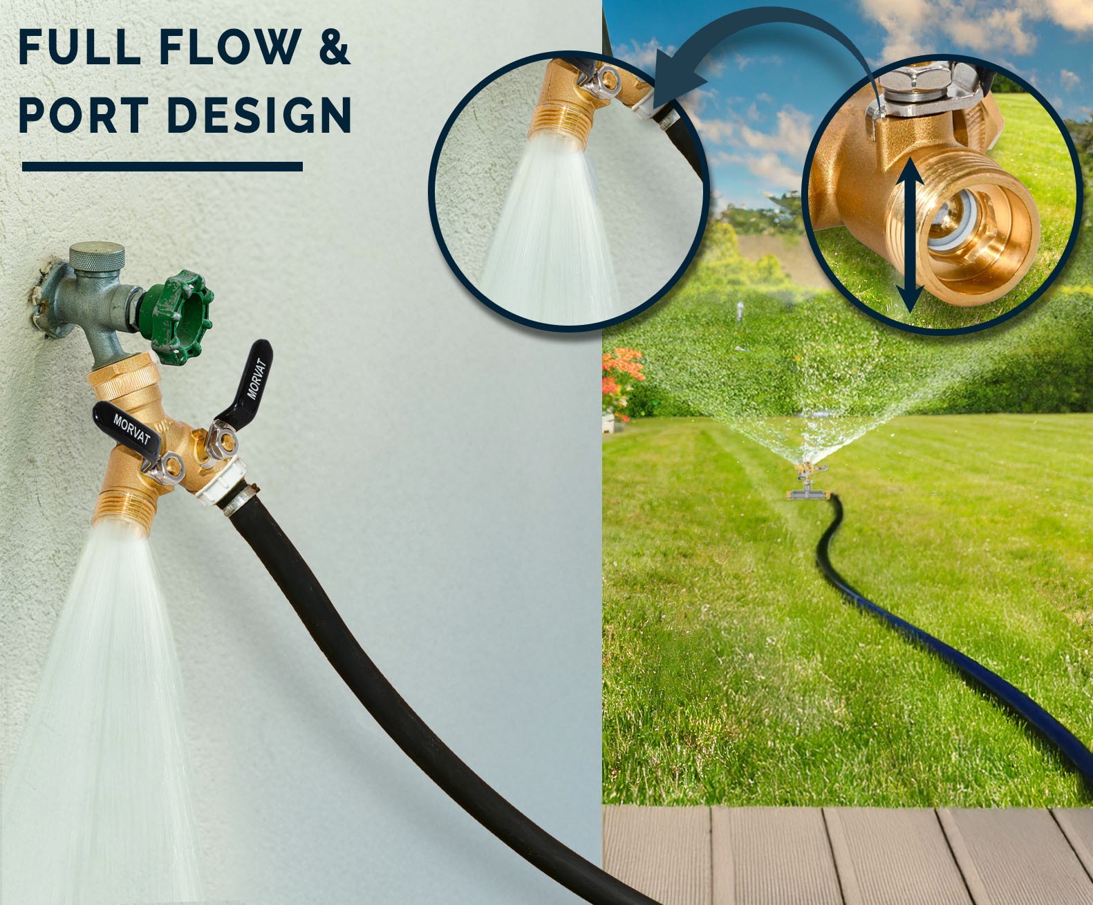 Morvat Heavy-Duty Brass 2-Way Garden Hose Splitter with Extended Metal and Rubbe