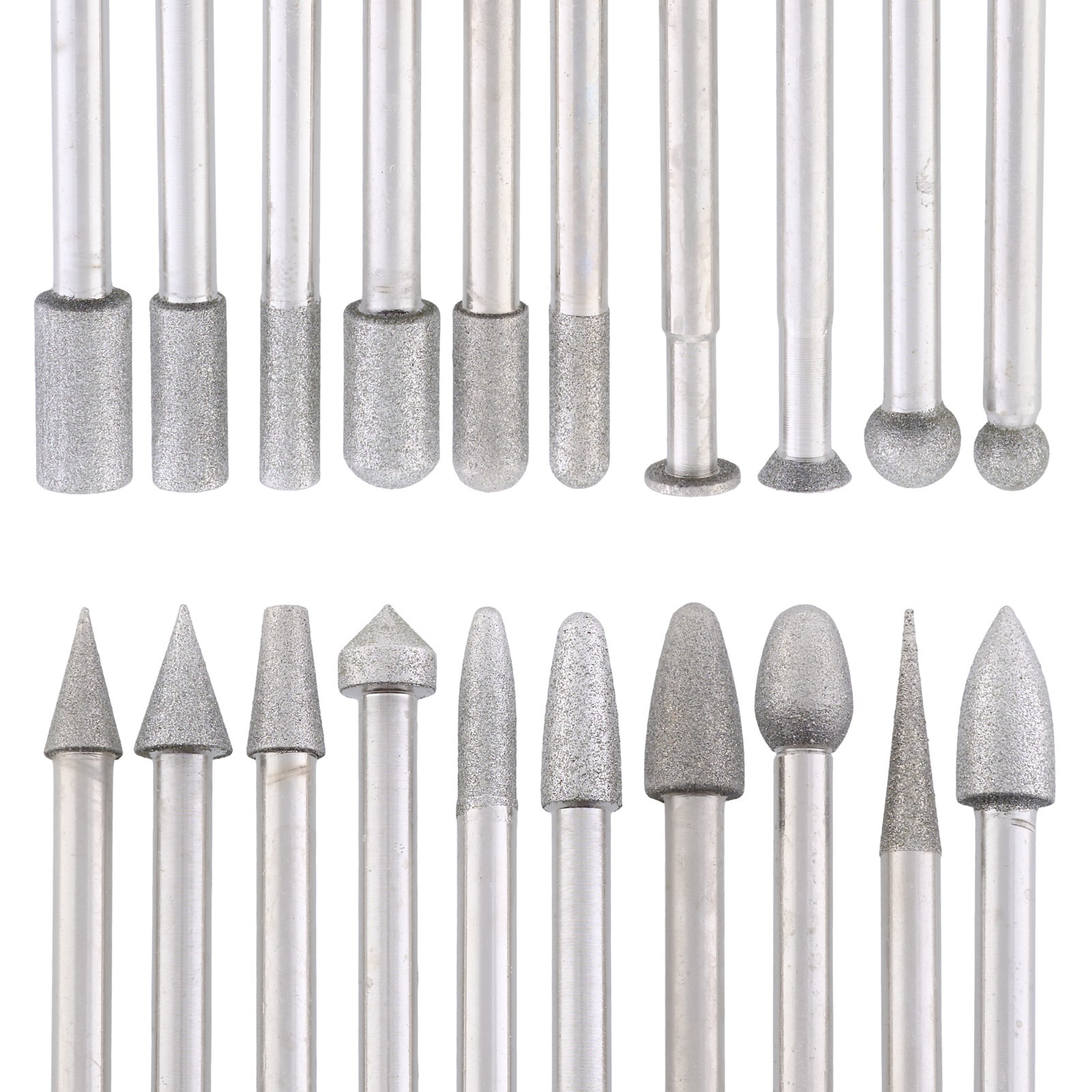 20Pcs Electroplated Diamond Grinding Bit Set Carving Rotary Burr for Die Grinder