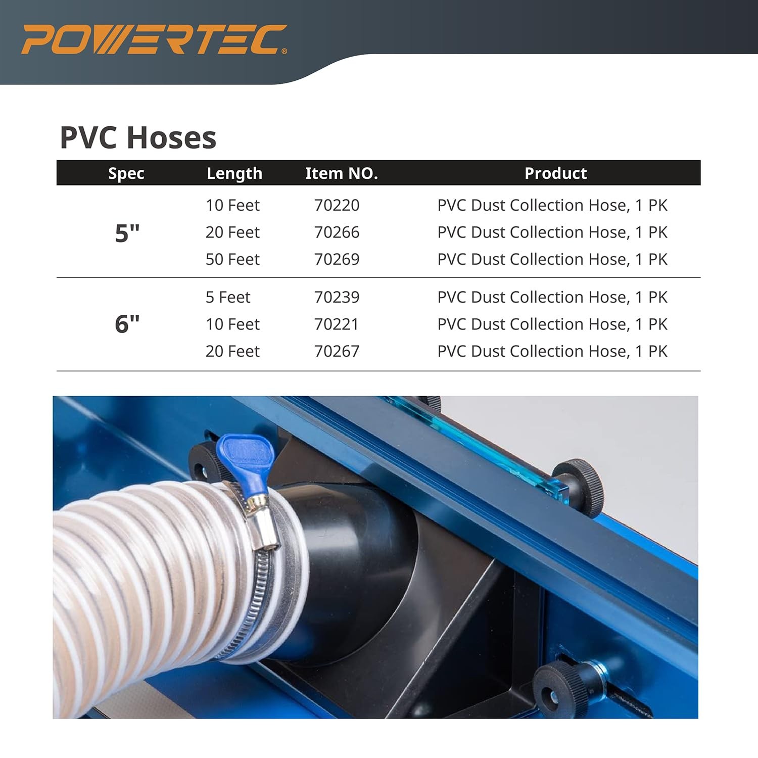 POWERTEC 6 x 20 Dust Collection Hose, 6 Inch Dust Collector Hose for Woodwork…