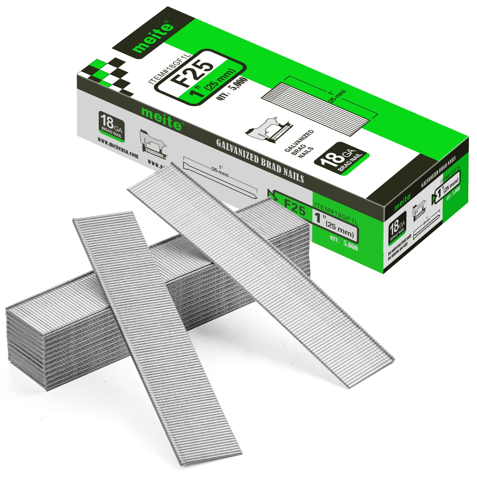 Meite 18 Gauge 1 Inch Galvanized Brad Finish Nails Chisel Point for Upholstery