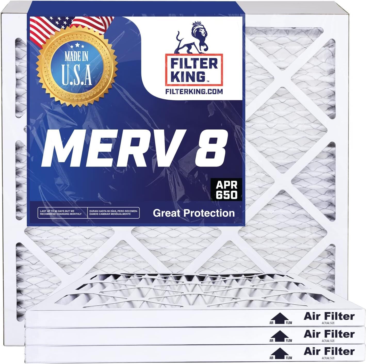 Filter King 20x20x1 Air Filter 6-PACK MERV 8 Actual Size 19.5 x 19.5 x .75″