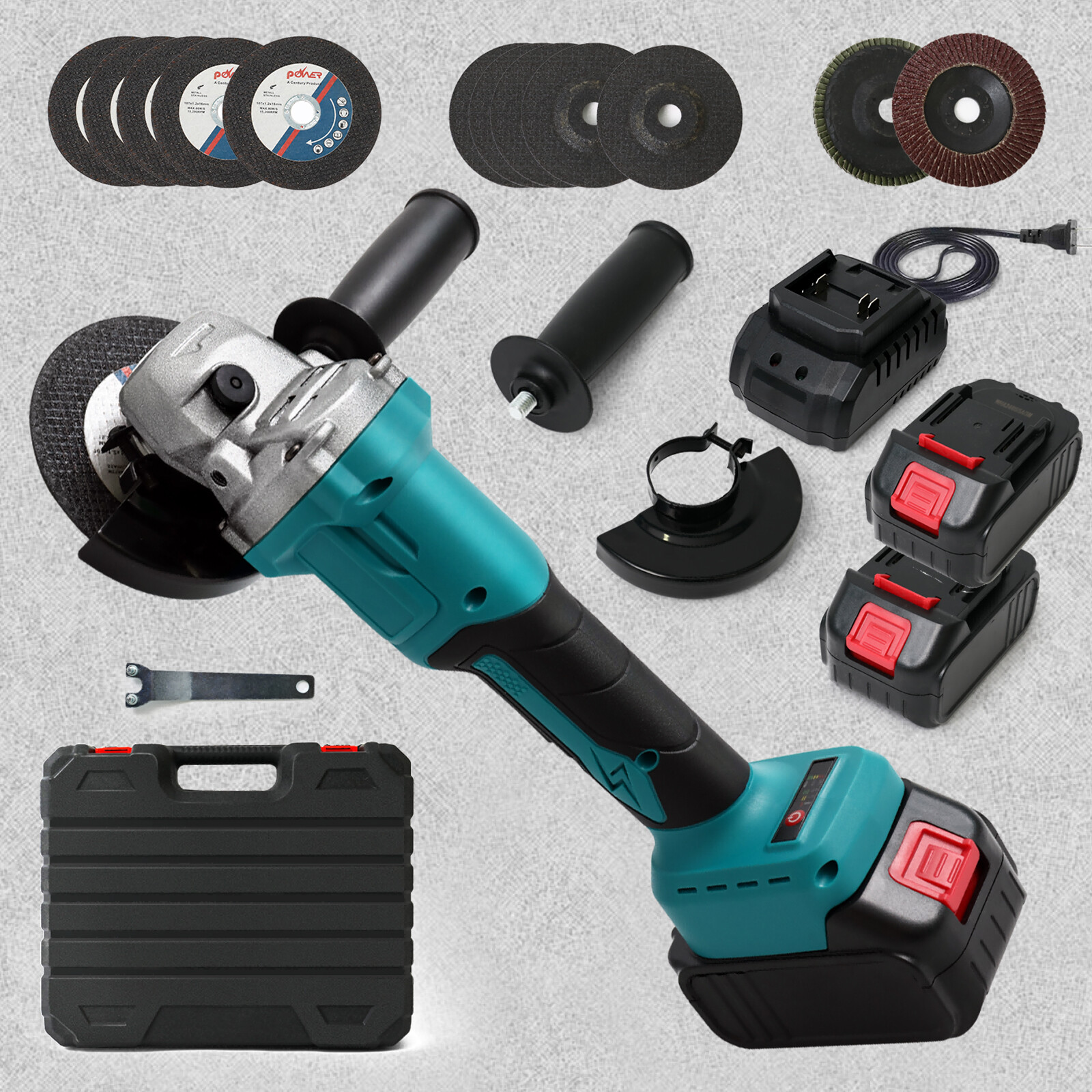 4″ Brushless Cordless Angle Grinder Kit With 2x 21V-1300mAh Batteries, Charger,