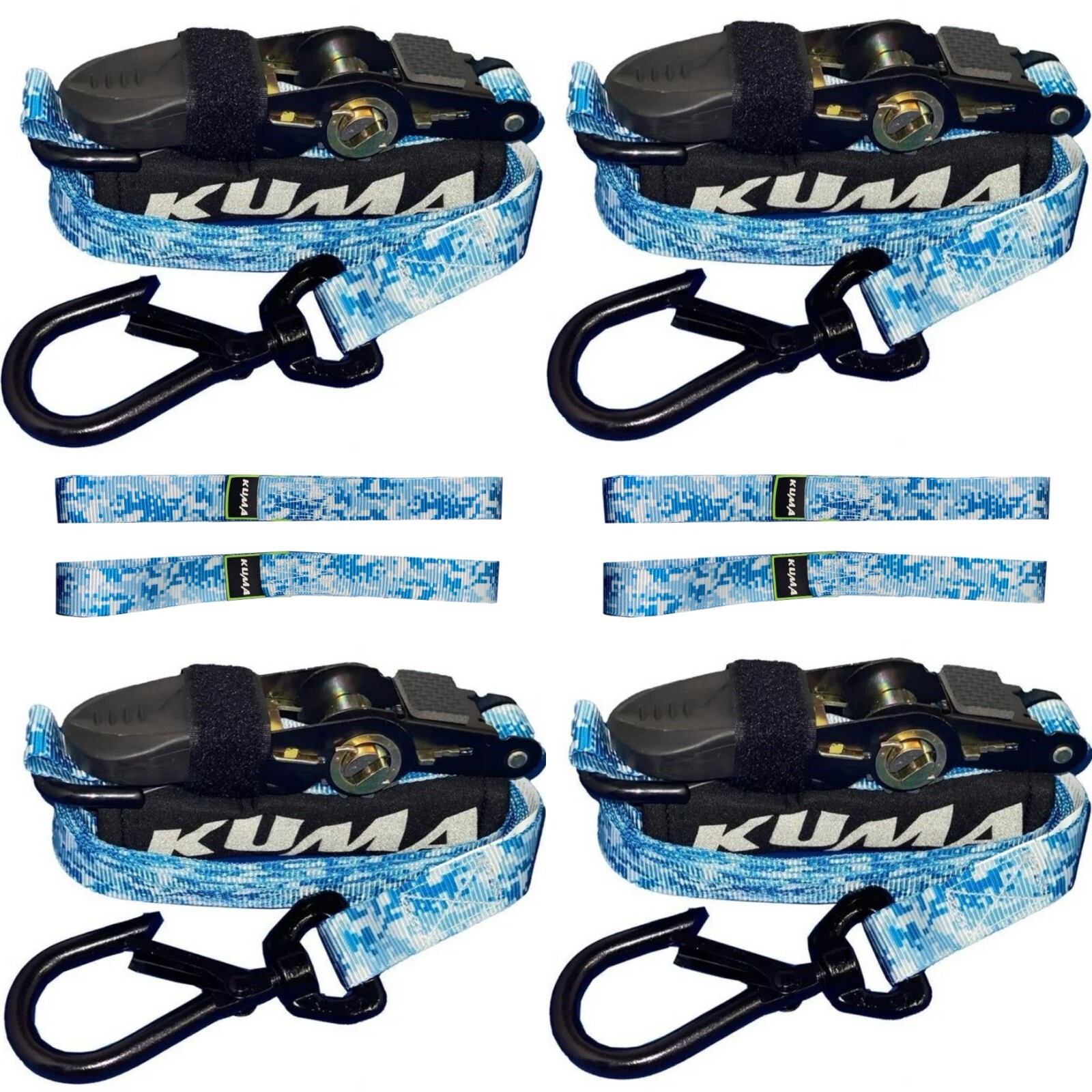 4PK 1in x 12ft Camo Ratchet Tie down Straps 500LBS WLL 1,500LBS Break Strength