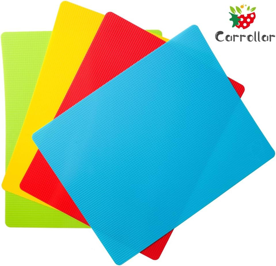 4 Pack Flexible Cutting Boards Plastic Non-Slip Cutting Mat for Meat Vegetables