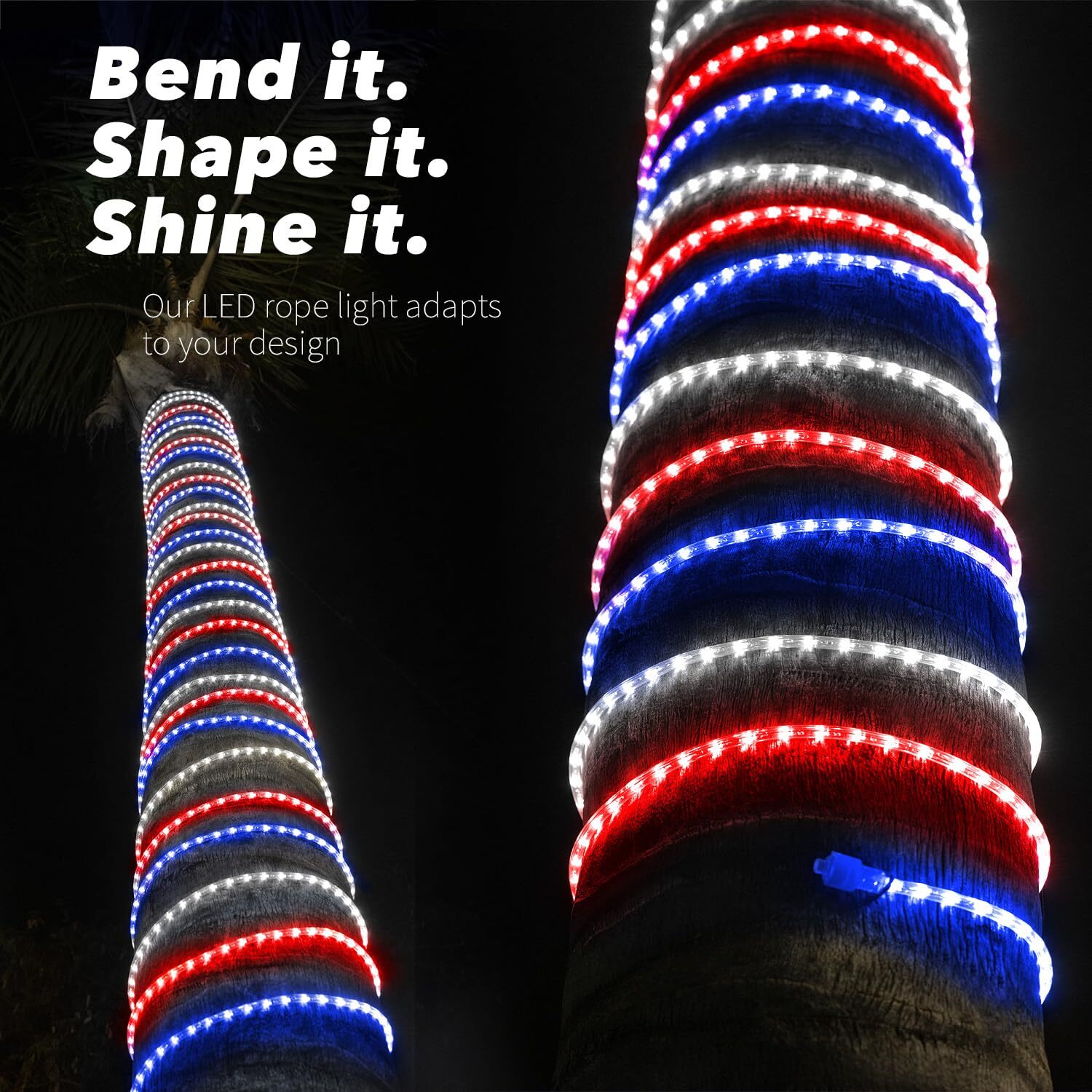 USA RWB 8-Mode LED Outdoor Waterproof Rope Light 10′ 25′ 50′ 100′ 150′ 300’ft