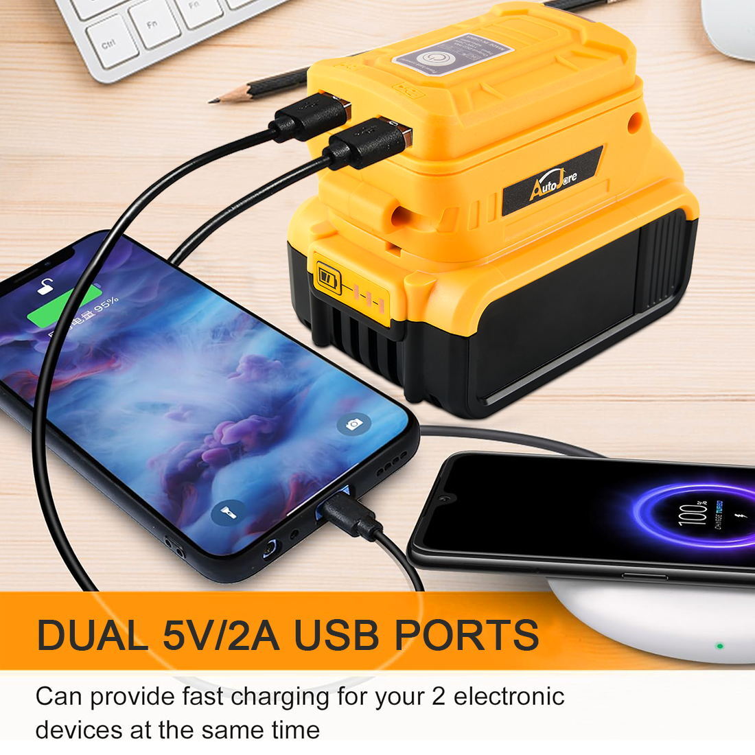 Battery Adapter for Dewalt Battery USB Phone Charger Led Work Light No Battery