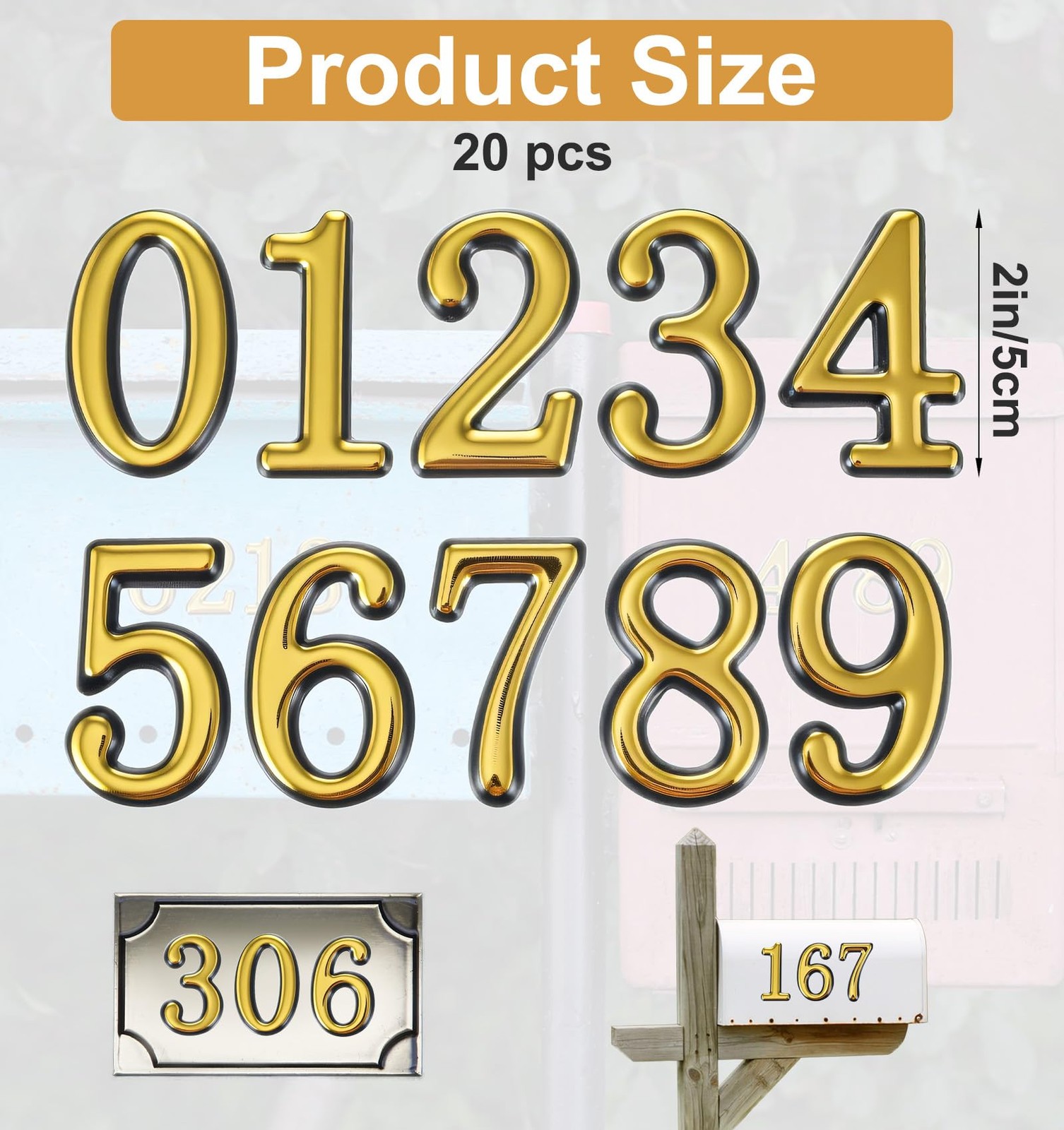 20Pcs Gold Mailbox Numbers, 2 Inch Mail Box Numbers for Mailbox Outside, Self…