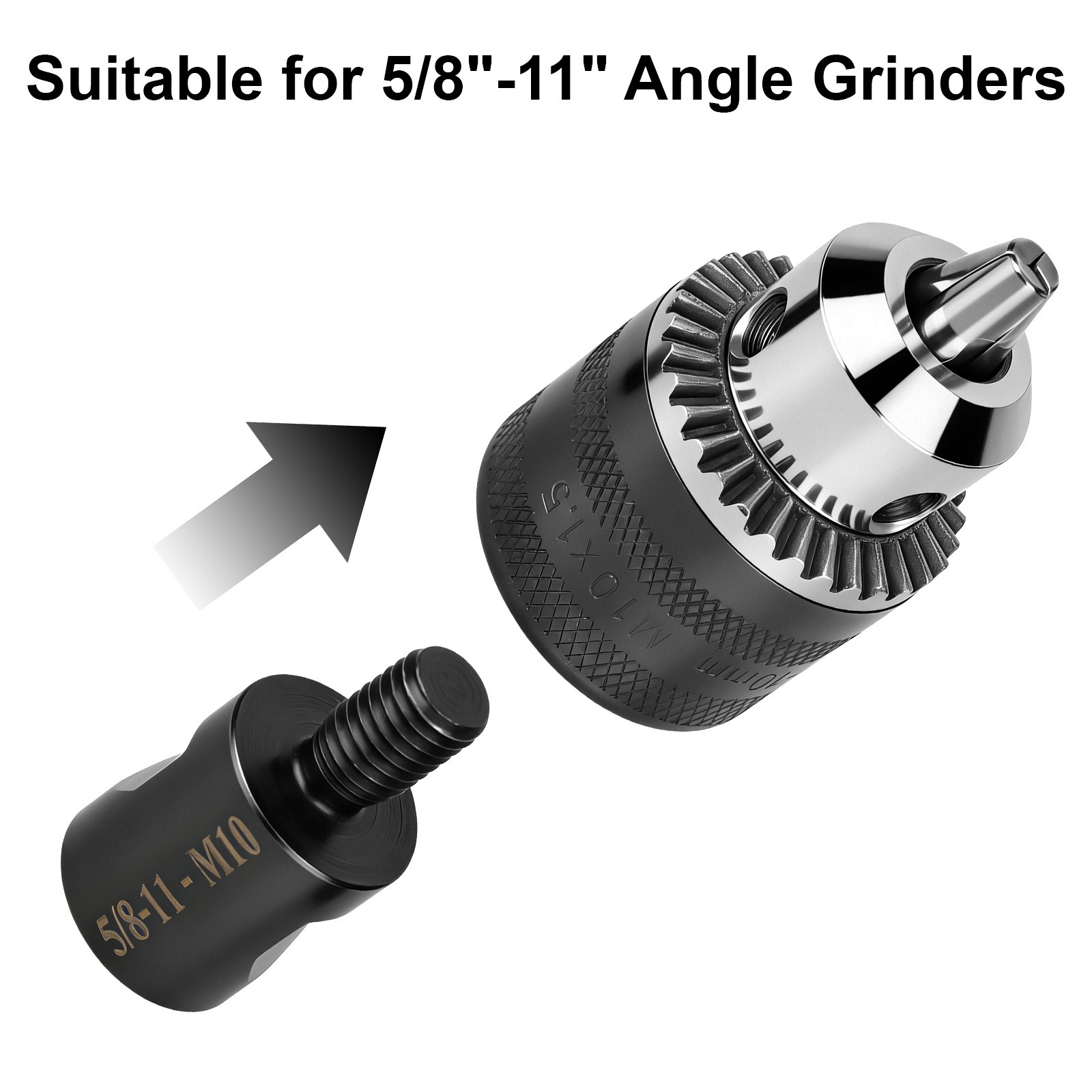 Angle Grinder to Drill Chuck Adapter Kit 5/8″-11″ Thread to M10 Converter Tool