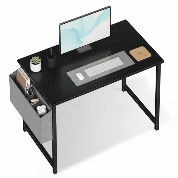 Computer Writing Desk with Storage Bag, Steel Frame for Home Office Study