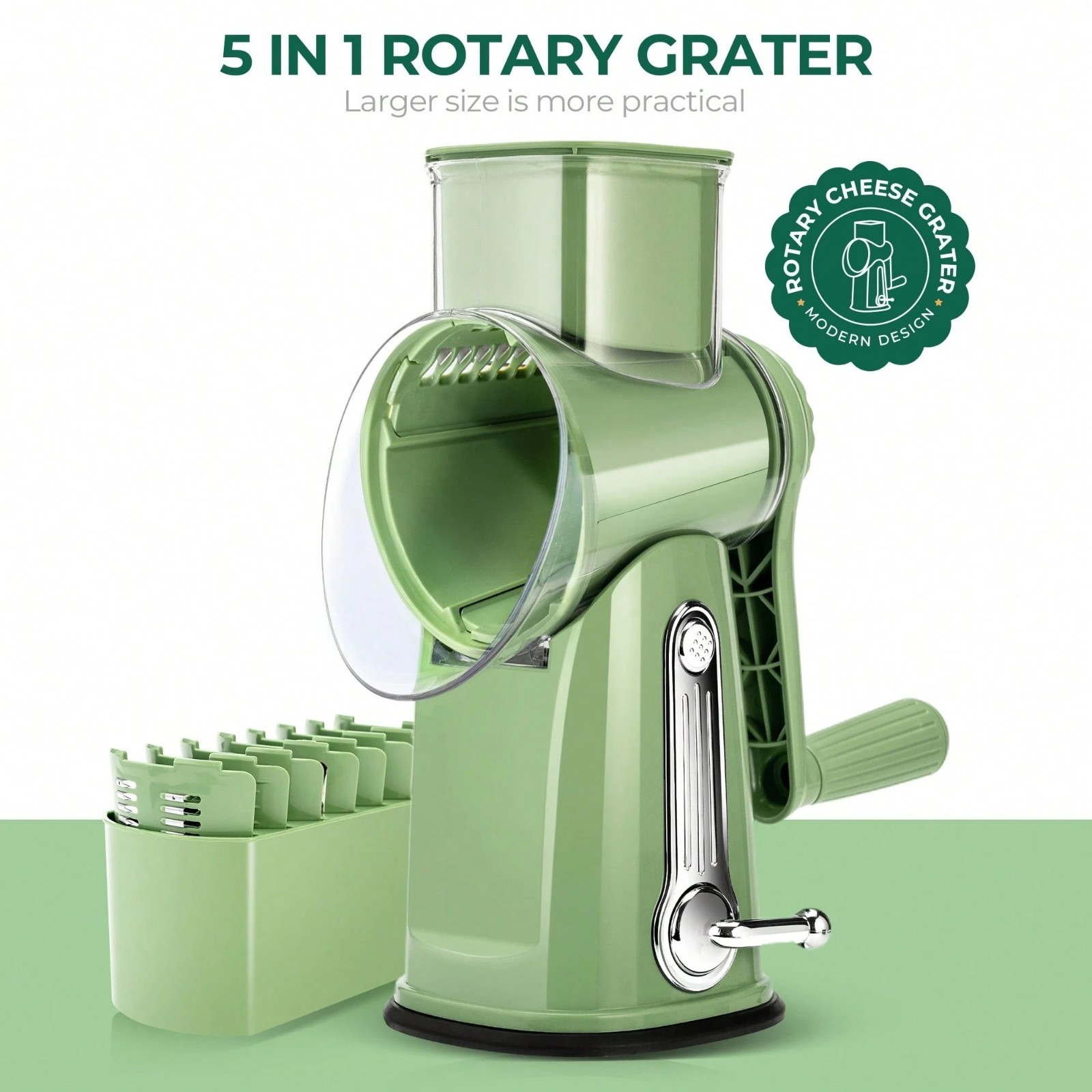 SUSTEAS Rotary Cheese Grater with 5 Blades & Storage Box Sleek Vegetable Shredde