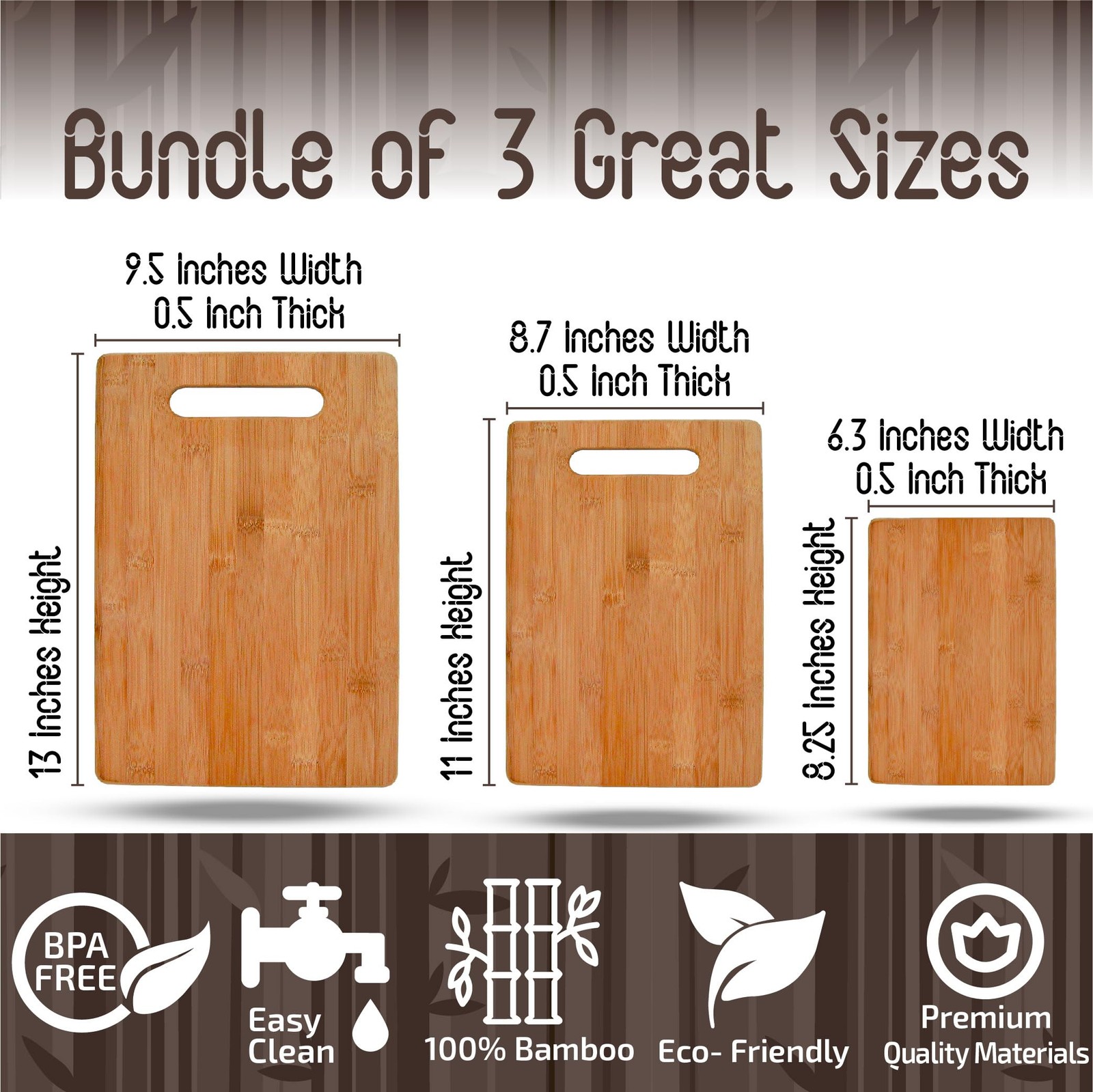 Bamboo Cutting Boards for Kitchen [Set of 3] Wood Cutting Board for Chopping Mea