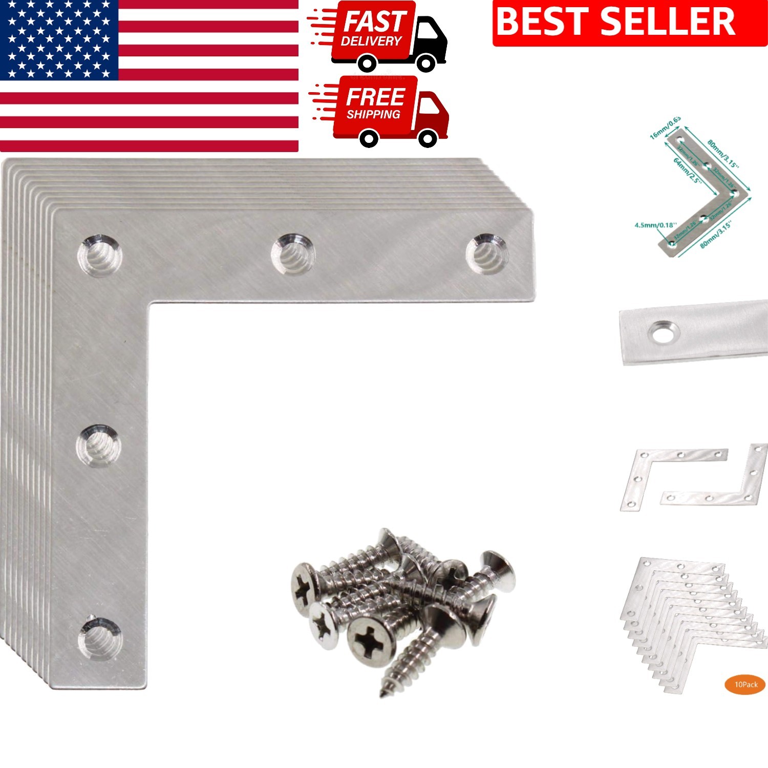 10-Pack Stainless Steel Corner Brace Set for Superior Furniture Support