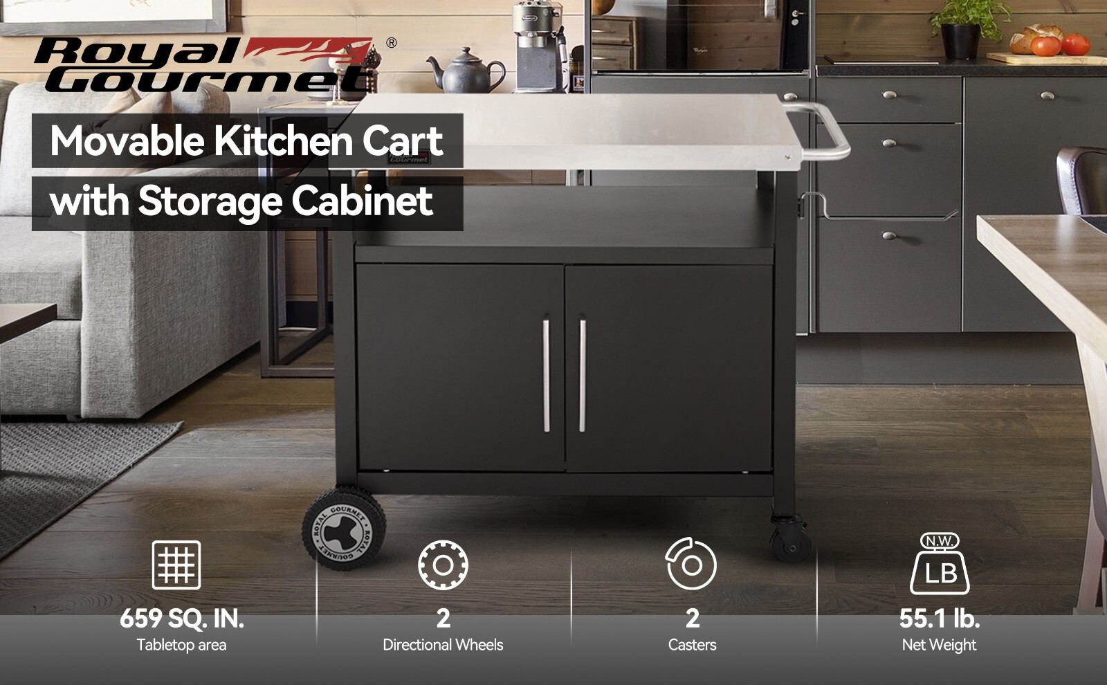 Royal Gourmet Movable Kitchen Cart with Storage Cabinet Grill Food Prep Table