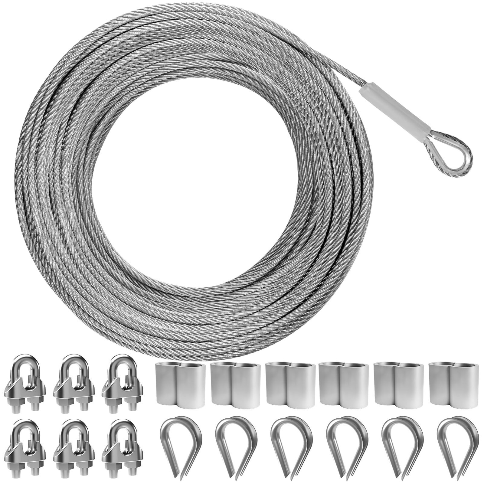 3/16″ Wire Rope,50FT 304 Stainless Steel Wire Cable Kit,7×19 Strand Core with…