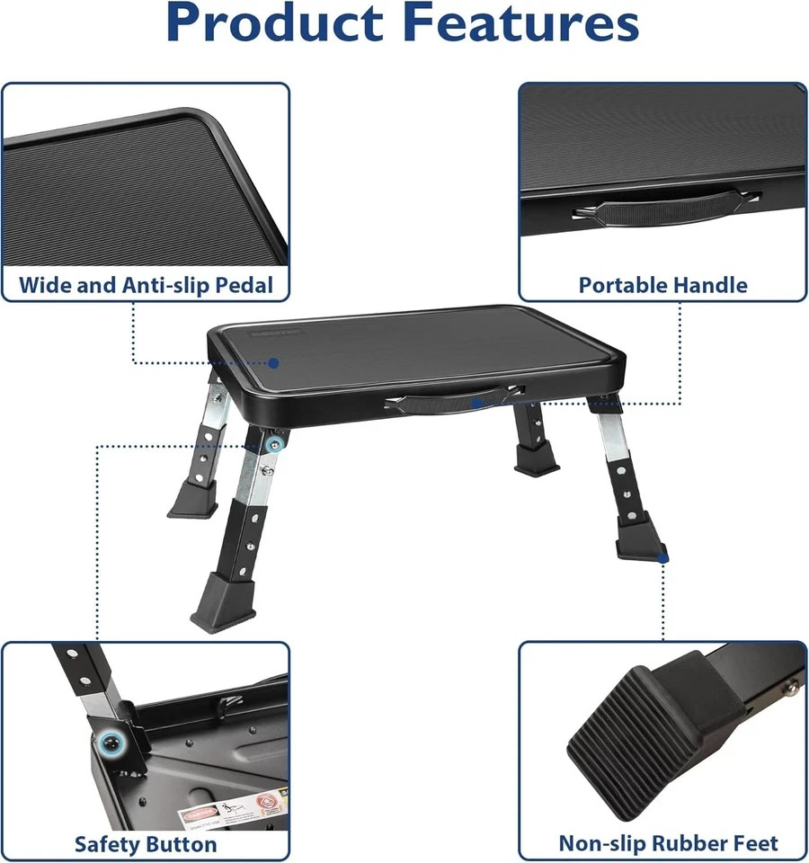 Compact Heavy Duty Step Stool with Adjustable Height & Slip Resistance