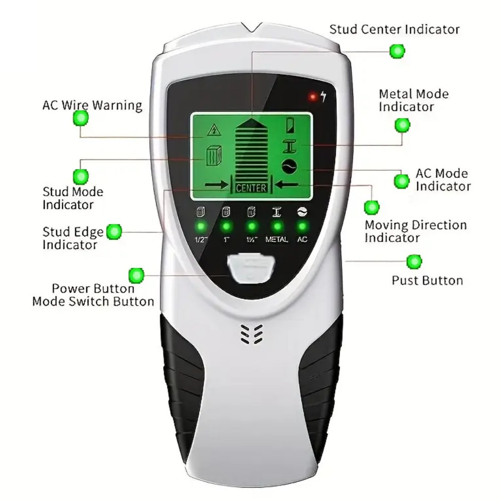 5 in 1 Digital Stud Finder Wood Metal Pipe Wire Wall Scanner Sensor LCD Detector