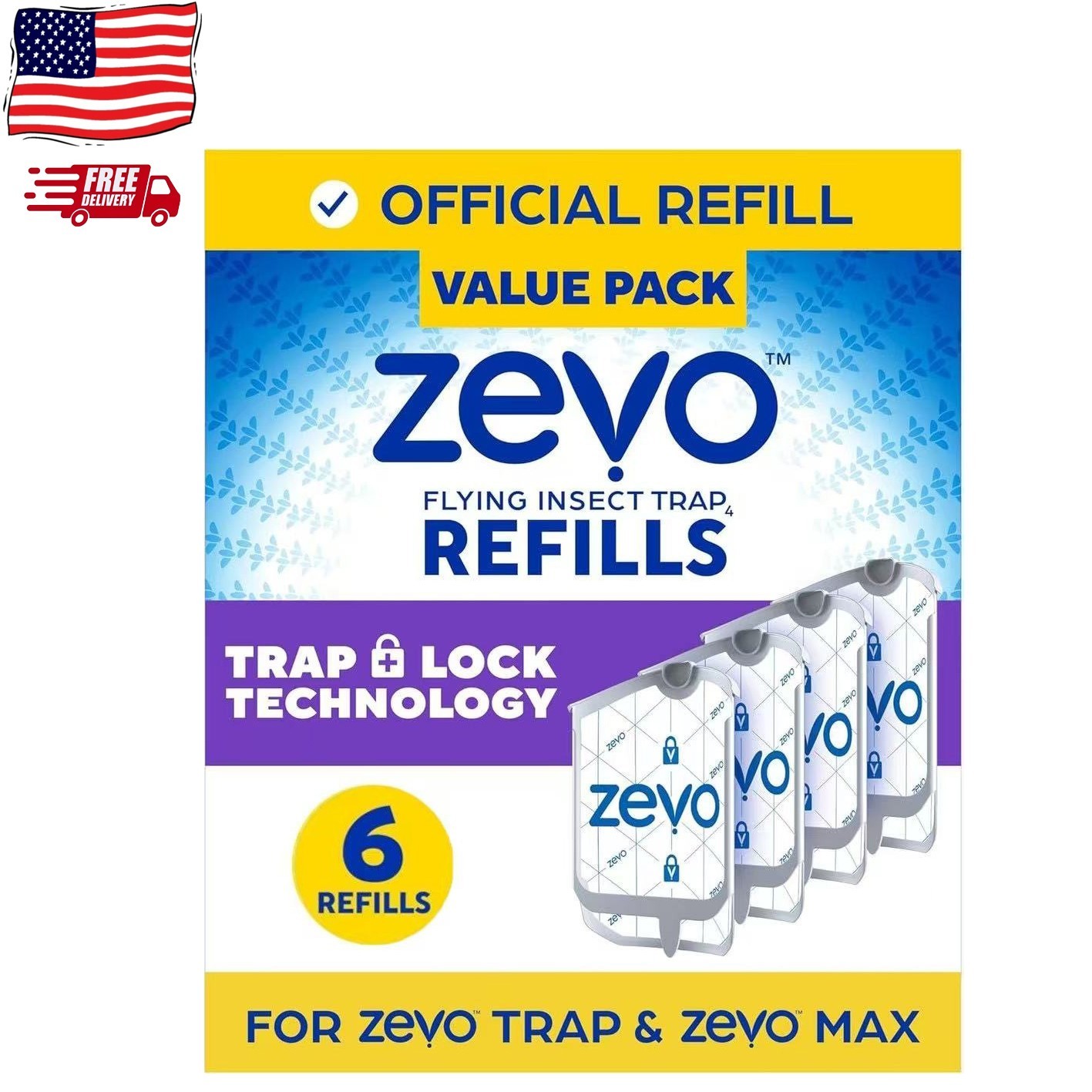 Zevo Flying Insect Trap Refill Cartridges -Easy to Use (6 Refill Cartridges)