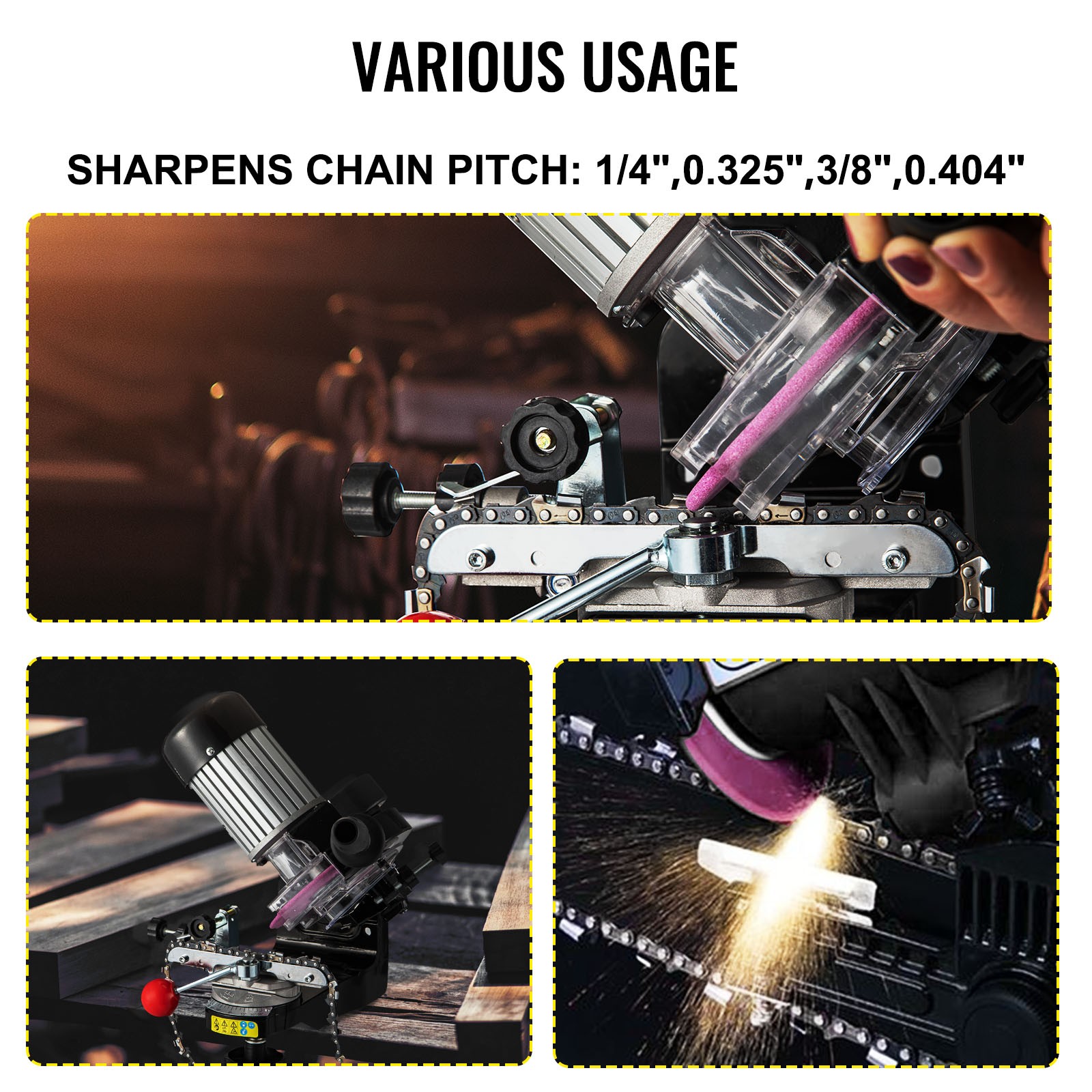 230W Chainsaw Sharpener Grinder w/ Grinding Wheels 1/8”&3/16” Sharpener 110V