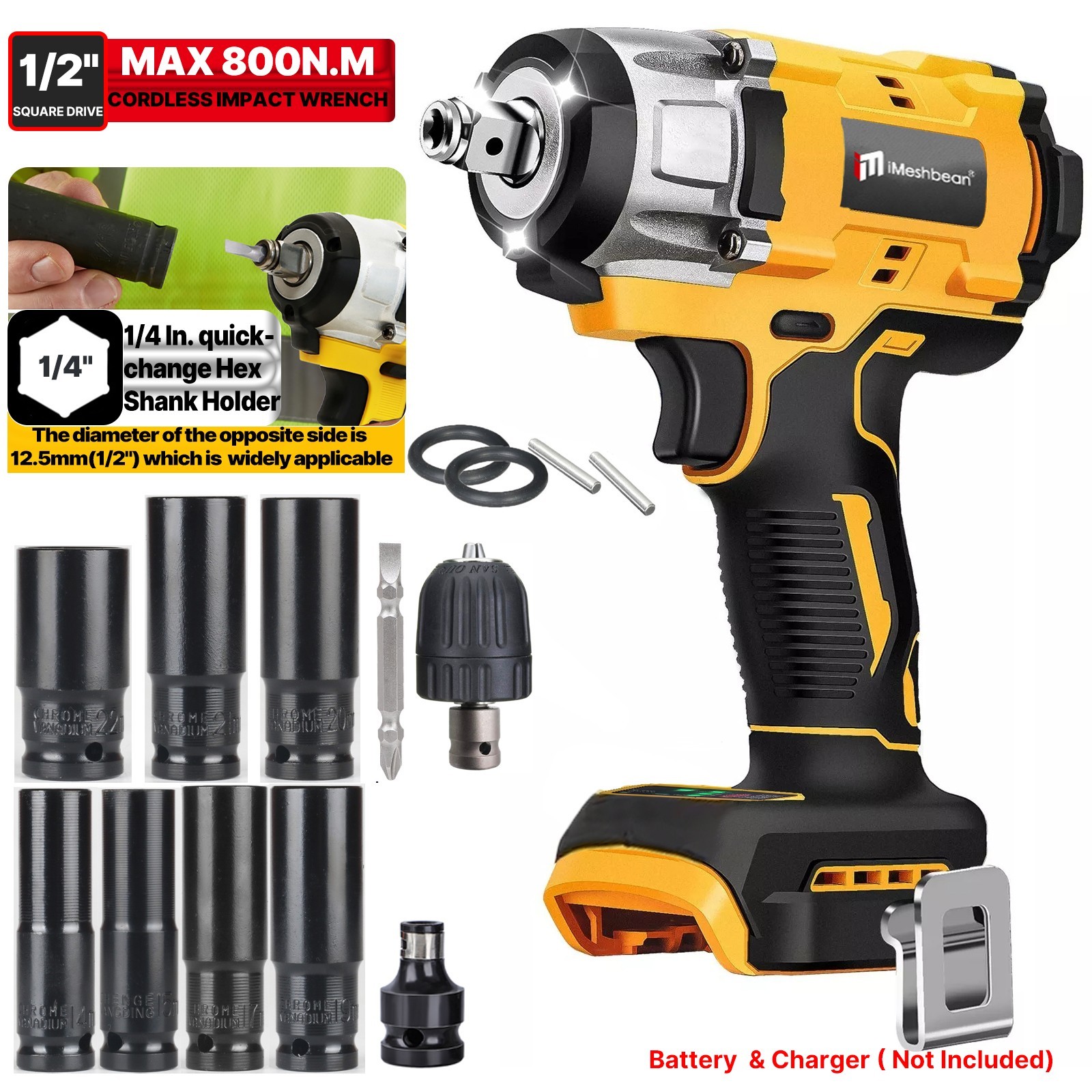 Cordless Impact Driver/Ratchet wrench Power Tool Combo For Dewalt 20V Battery