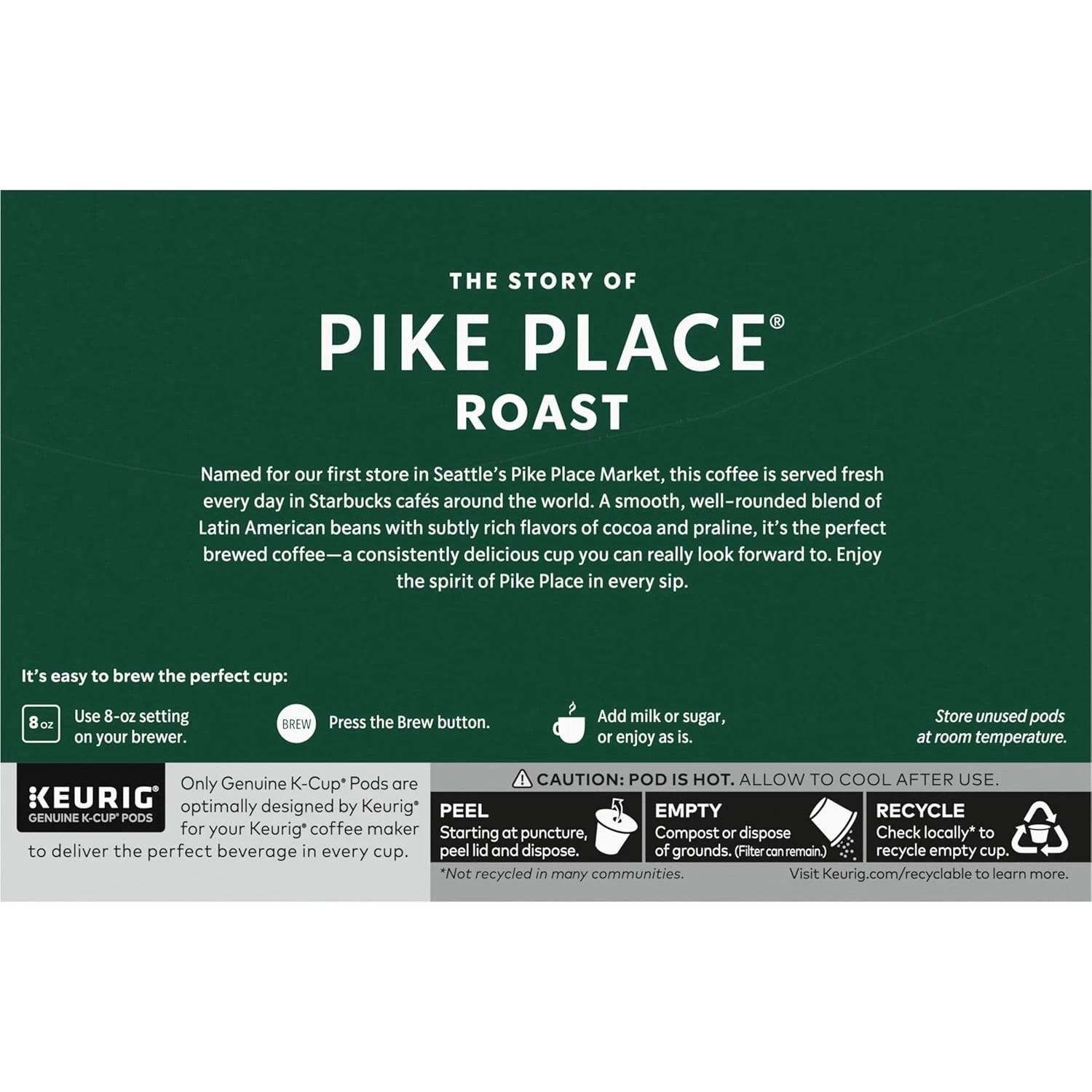 Starbucks K-Cup Coffee Pods, Medium Roast Hot or Iced Coffee, Pike Place Roast