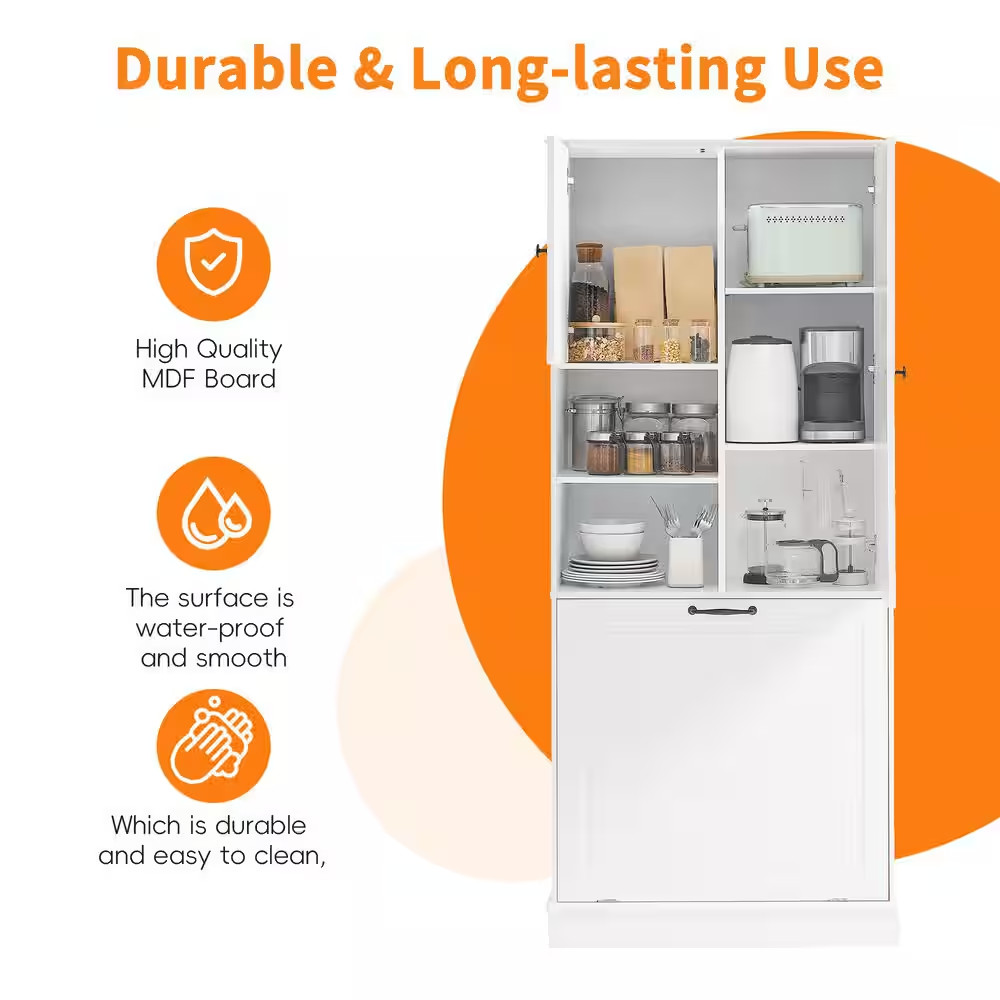 29.9 In. W X 14.2 In. D X 67.7 In. H White Linen Cabinet with Adjustable Shelves
