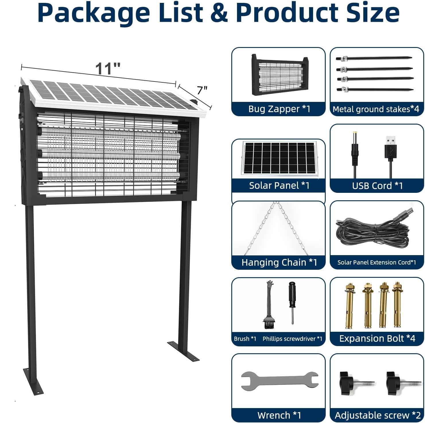 Solar Bug Zapper Outdoor Mosquito Zapper 4500V Waterproof Rechargeable Fly Trap