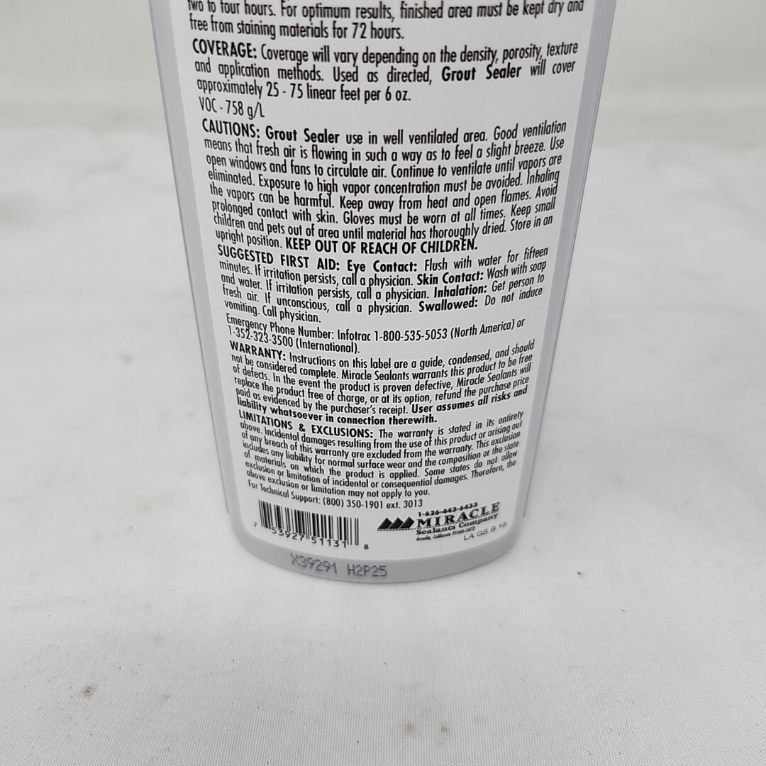 Miracle Sealants 367495 Grout Sealer Tile Joint Protector w/ Brush Tip 6oz