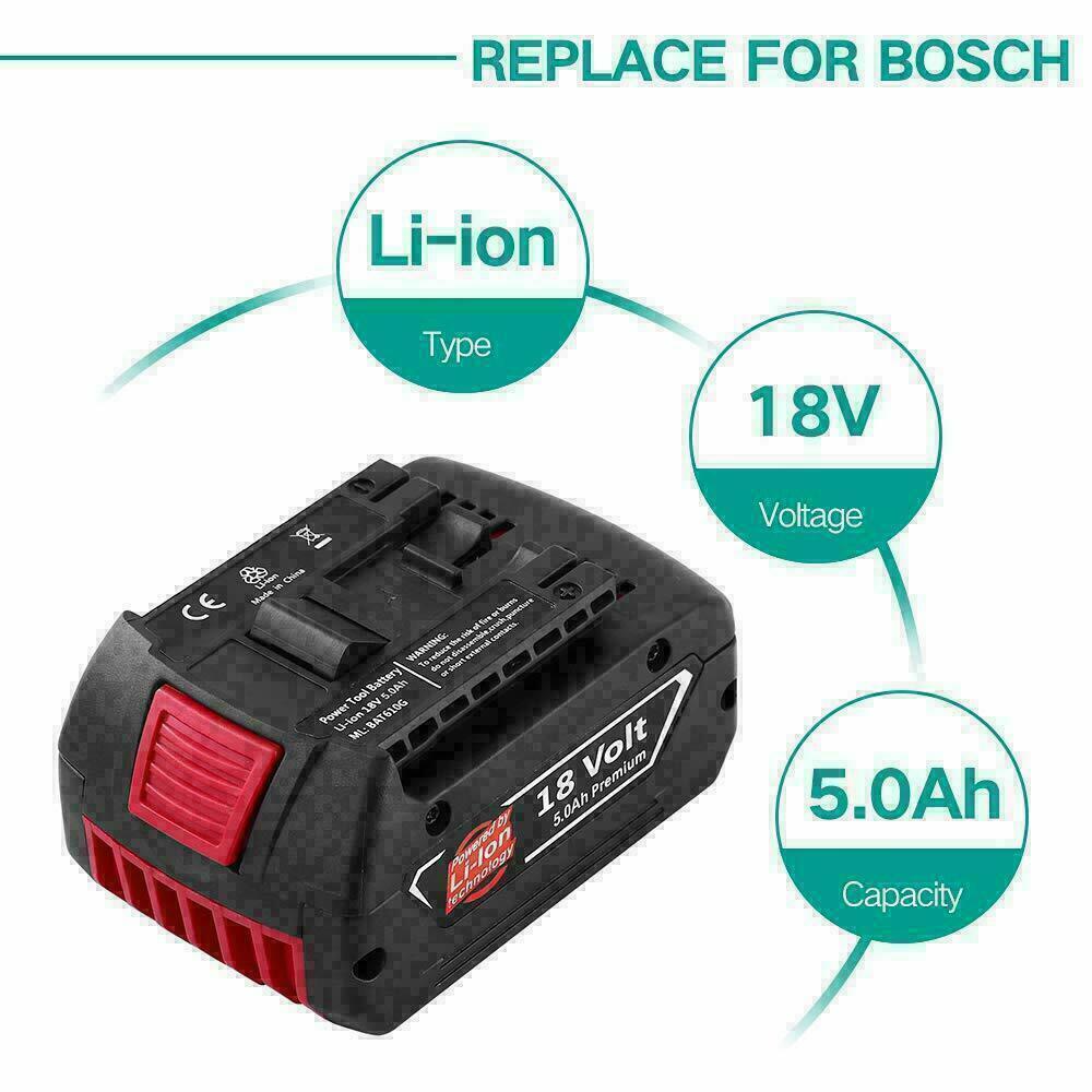for Bosch BAT618 BAT609 18V 5000mAh Li-ion Battery BAT610G 620 GSR GSB 24618-01