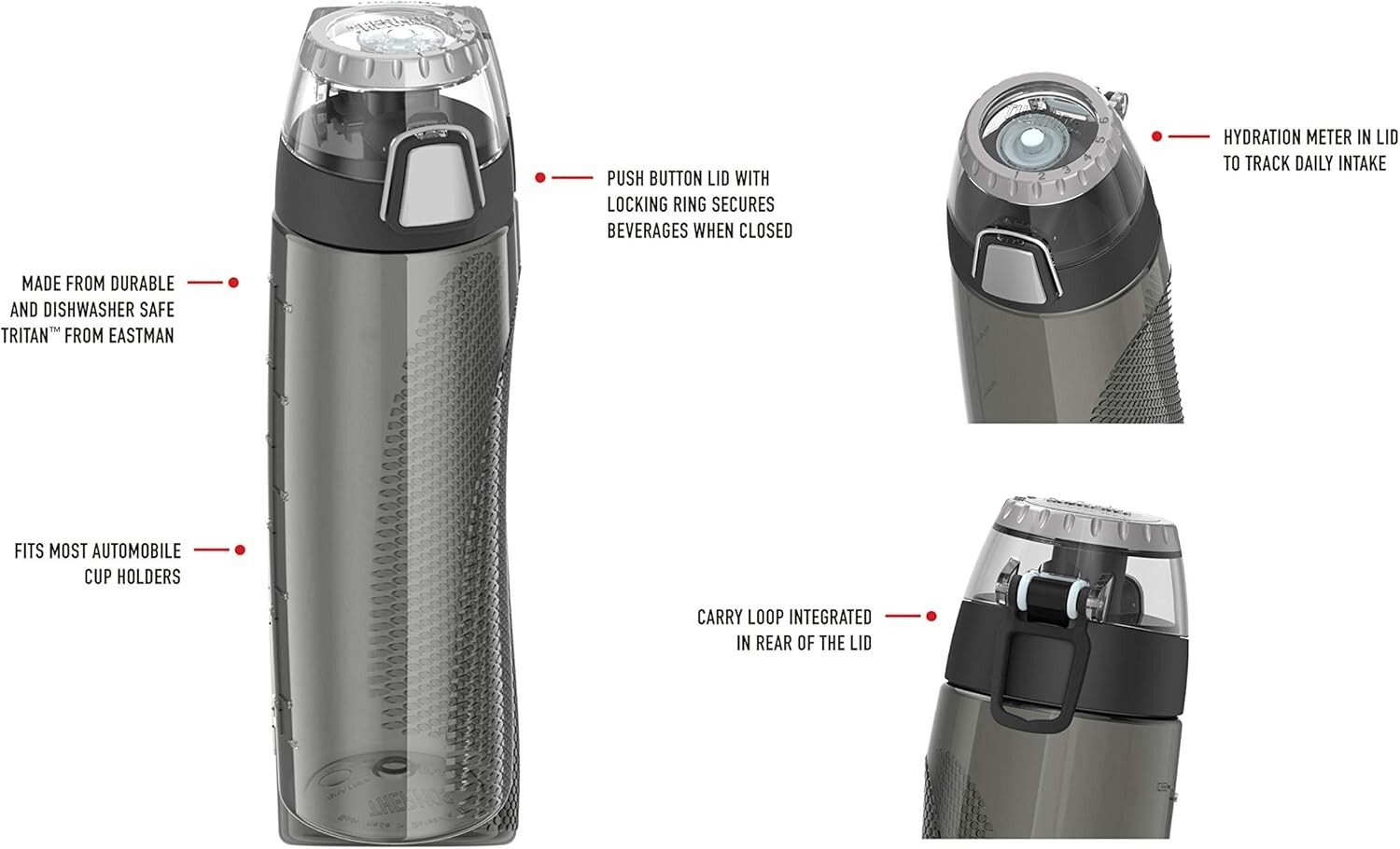Thermos Intak 24 Oz Blue Hydration Bottle, Rotating Intake Meter, SMOKE, NEW