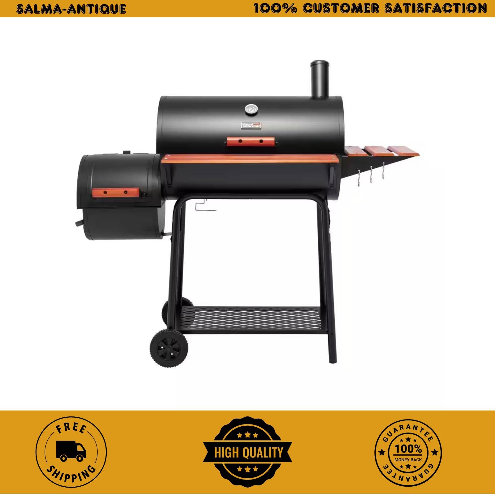 Royal Gourmet CC1830W Barrel Charcoal Grill Offset Smoker 811 sq in Black