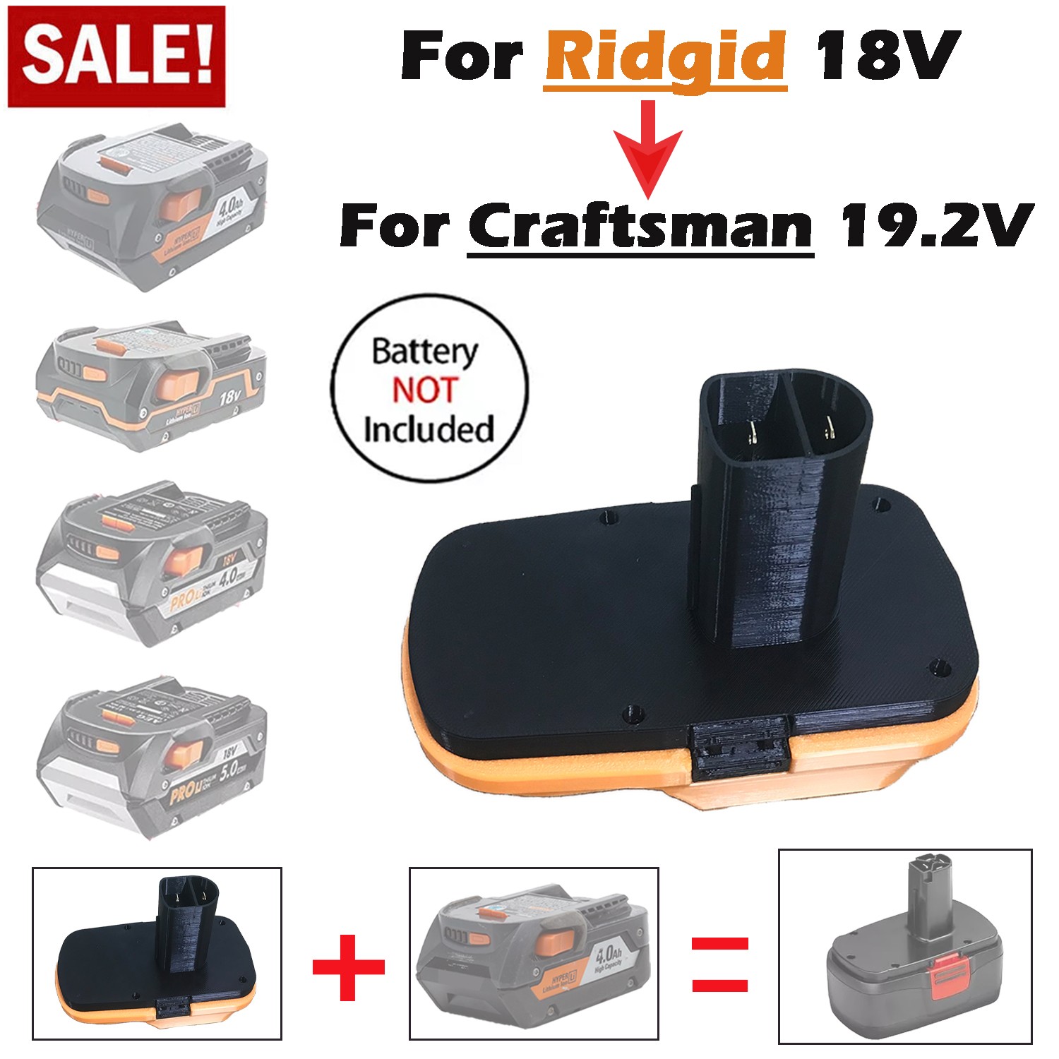 For Ridgid 18V Battery Adapter to For Craftsman 19.2V C3 Power Cordless Tools