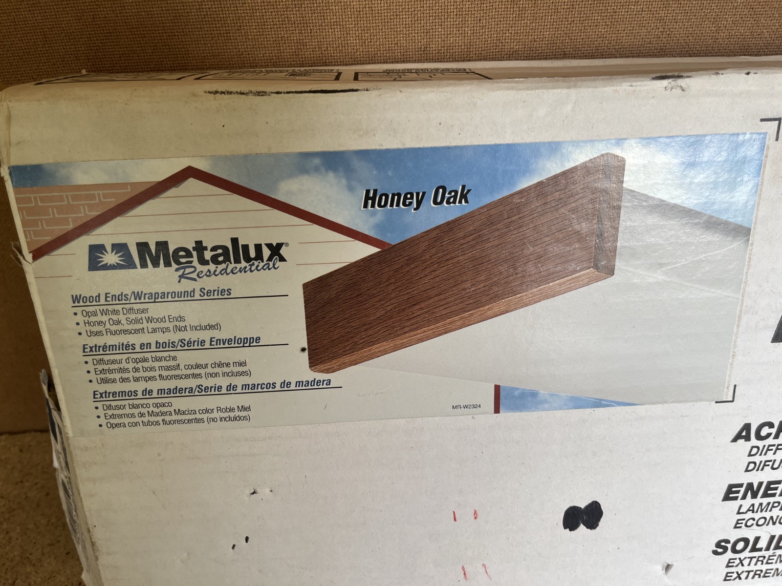 Metalux Residential Wraparound Fluorescent Light 2′ Oak Ends W/ White Lens W2322