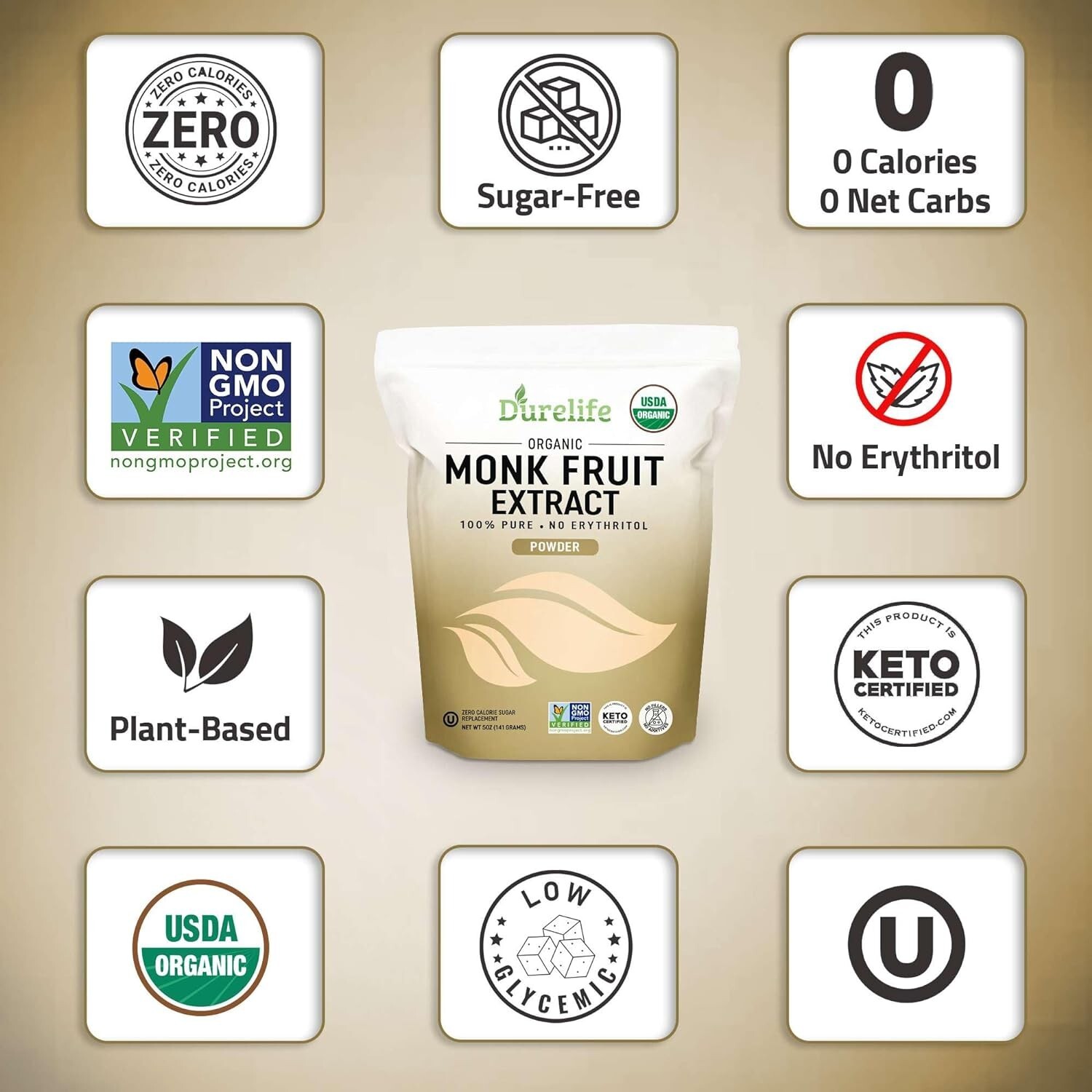Durelife Organic 100% Pure Monk Fruit Extract Powder 5OZ